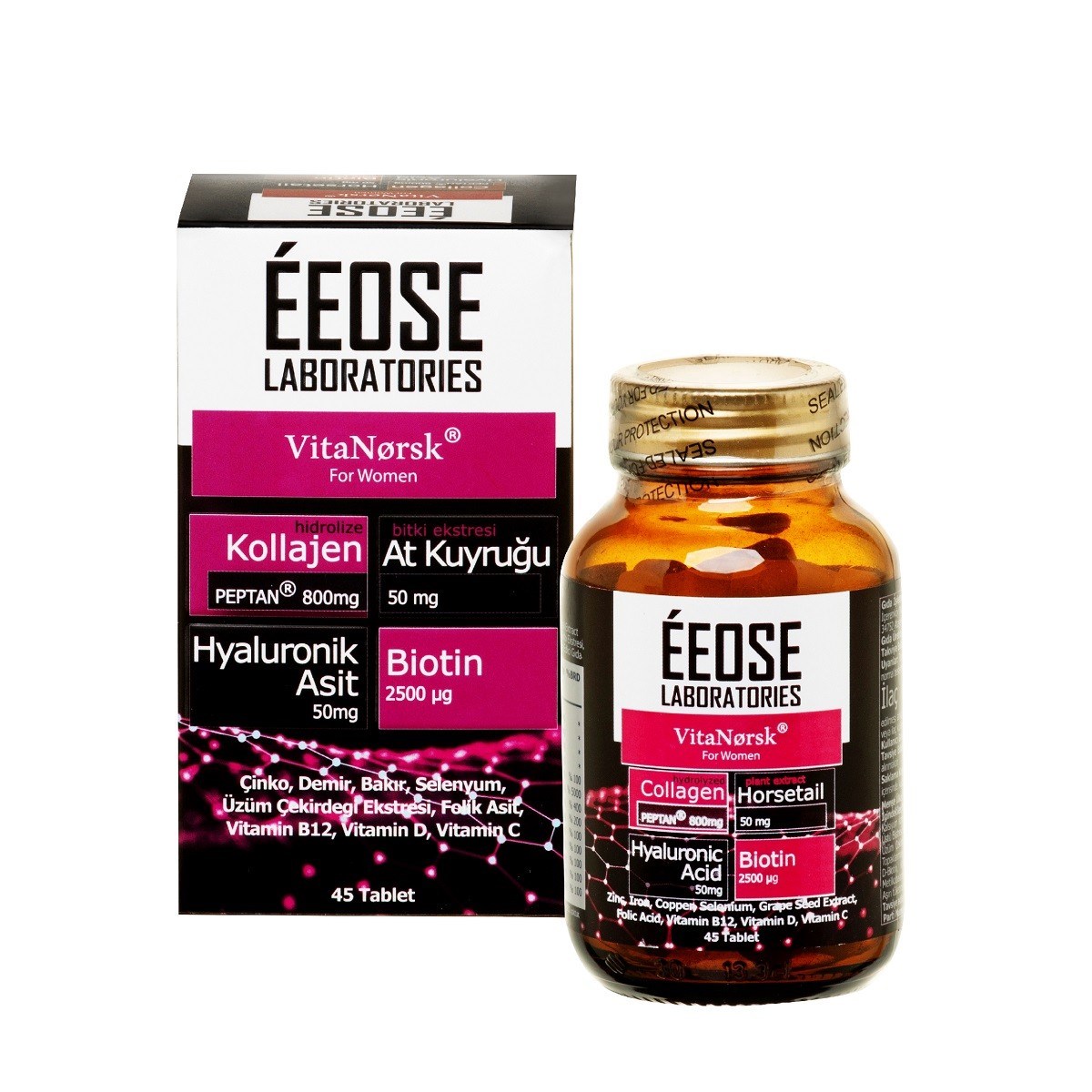 Eeose Eeose Collagen & Hyaluronik Asit & Biotin & C Vitamin 45 Tablet