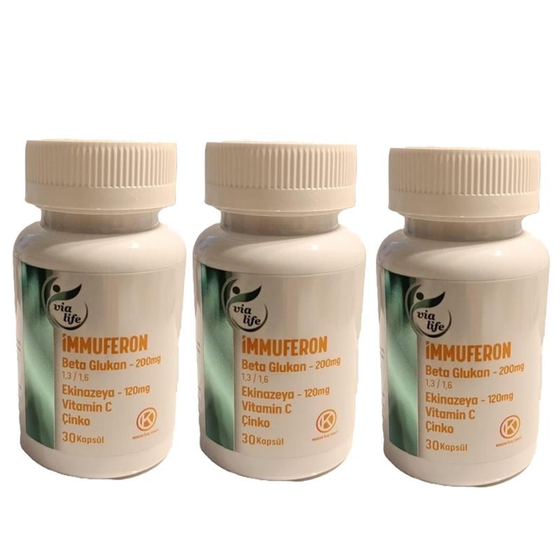 Kuazar İlaç İmmuferon - Beta Glucan ve Vitamin C Gıda Takviyesi 3x30 Kapsül