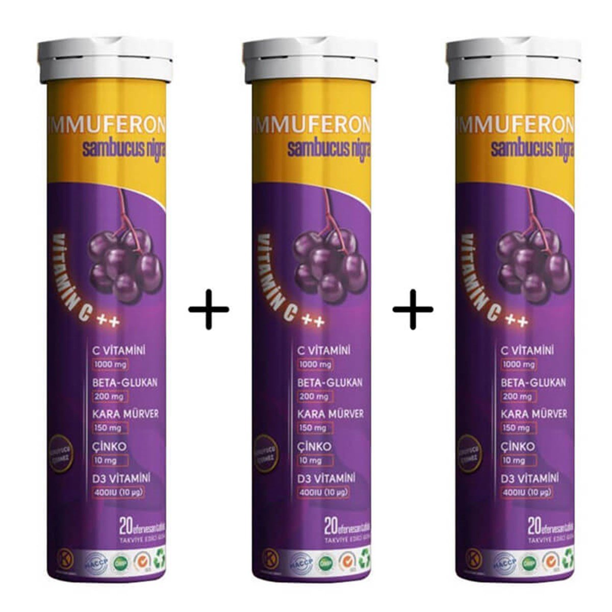 Kuazar İlaç İmmuferon Sambucus Nigra 20 Efervesan Tablet 3'lü Paket