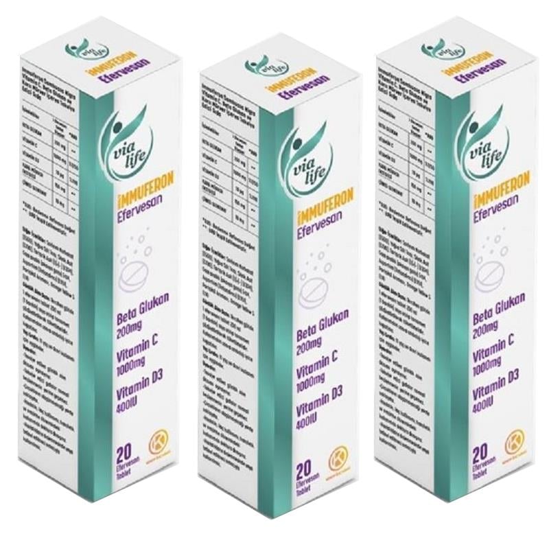 Kuazar İlaç Immuferon Sambucus Nigra + Vitamin C + Beta Glucan + Çinko + Vitamin D3 20 Efervesan Tablet 3'lü Paket