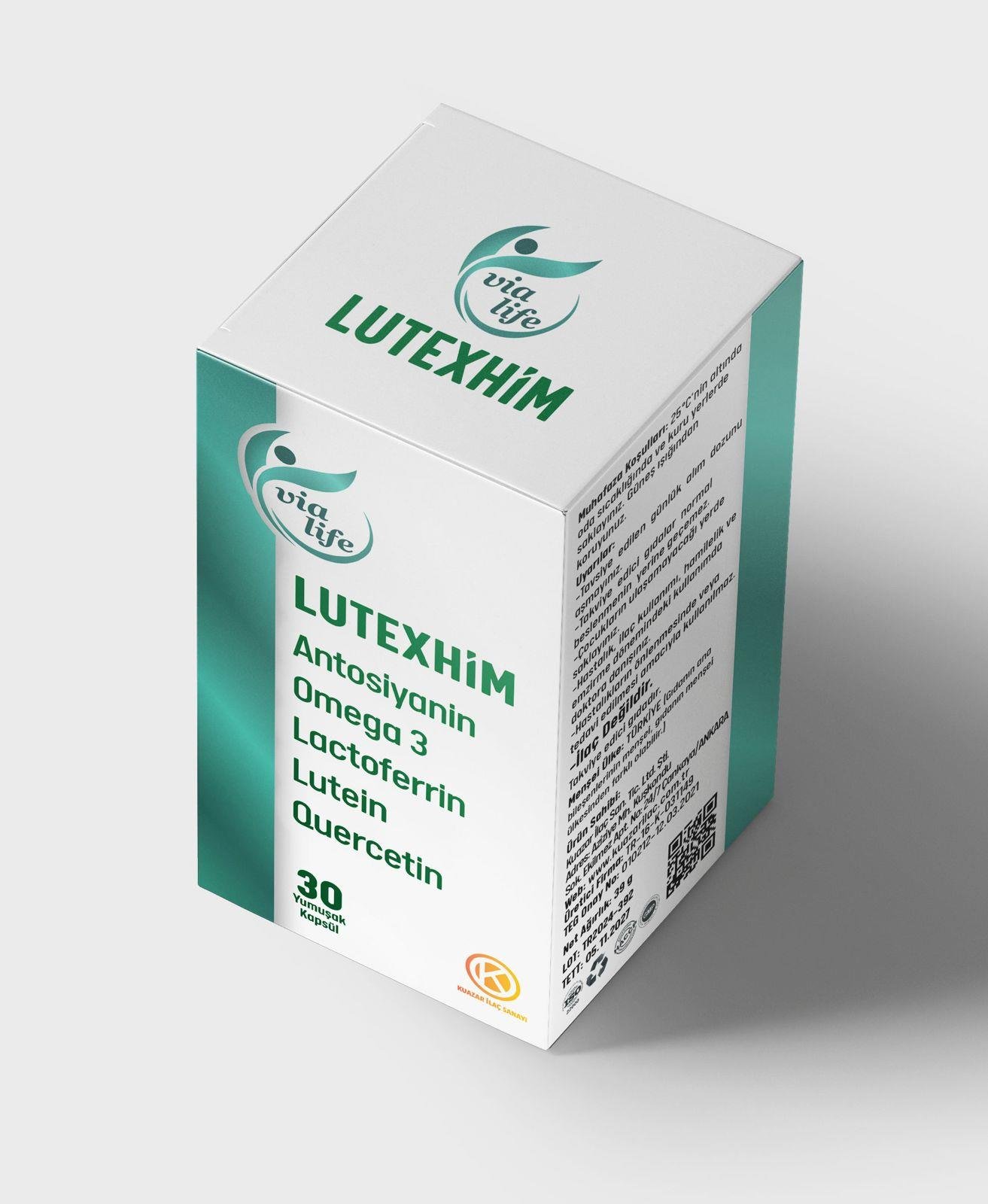 Kuazar İlaç Lutexhim - Lutein, Laktoferrin, Kuersetin ve Omega 3 içeren Gıda Takviyesi 30 Softjel