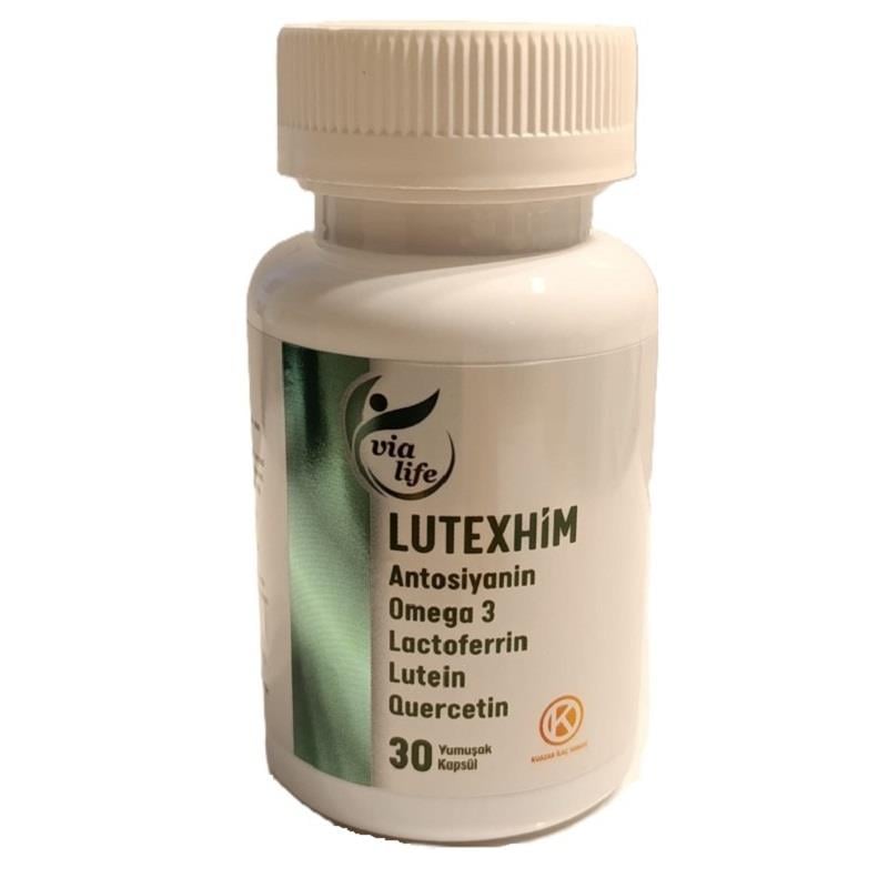 Kuazar İlaç Lutexhim - Lutein, Laktoferrin, Kuersetin ve Omega 3 içeren Gıda Takviyesi 30 Softjel