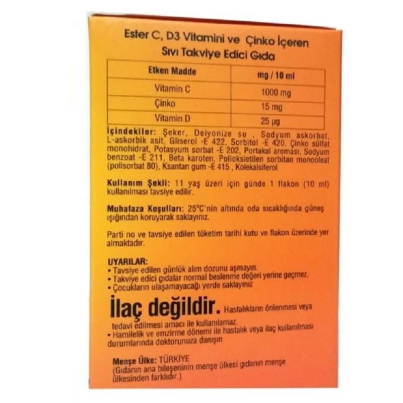 matriks ilaç Matriks İlaç Ester C + D3 + Zinco 10 ml x 20 Flakon