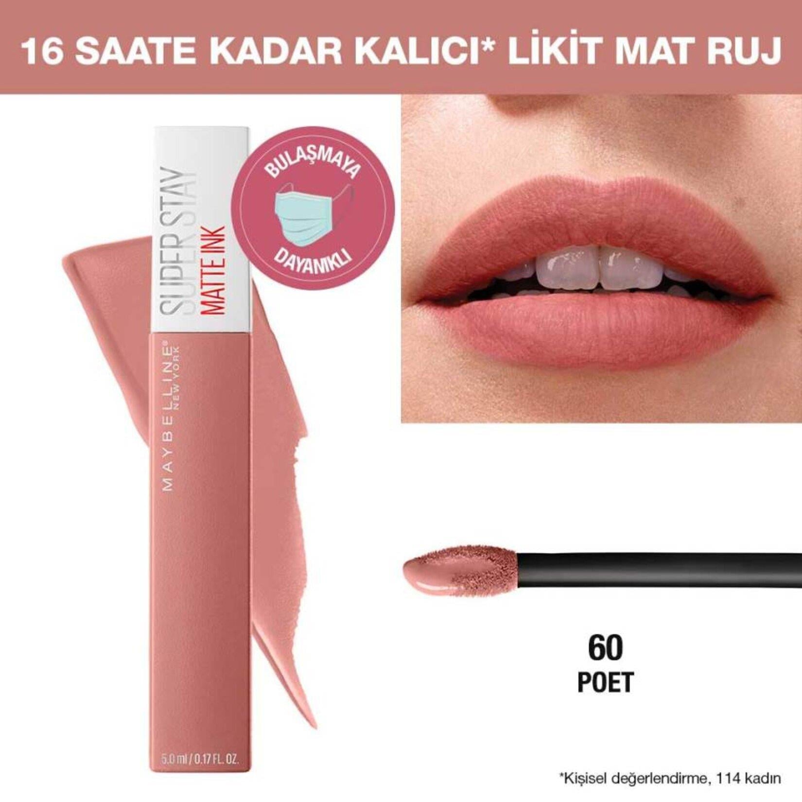 Maybelline Maybelline Ruj Superstay Matte İnk Unnude Likit - 60 Poet Nude