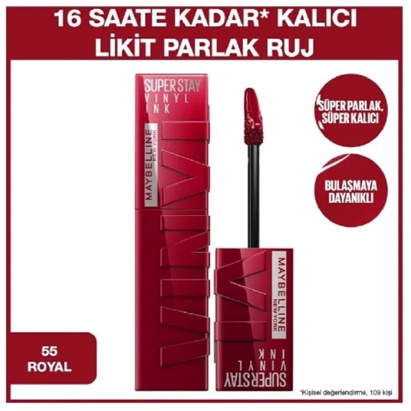 Maybelline Maybelline Super Stay Vinyl İnk Kalıcı Likit Parlak Ruj - 55 Royal