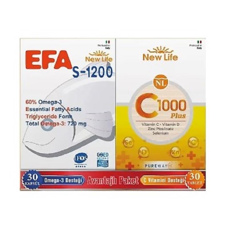 New Life New Life Efa S 1200 mg 30 Kapsül + New Life C 1000 Plus 30 Tablet - Avantaj Paket