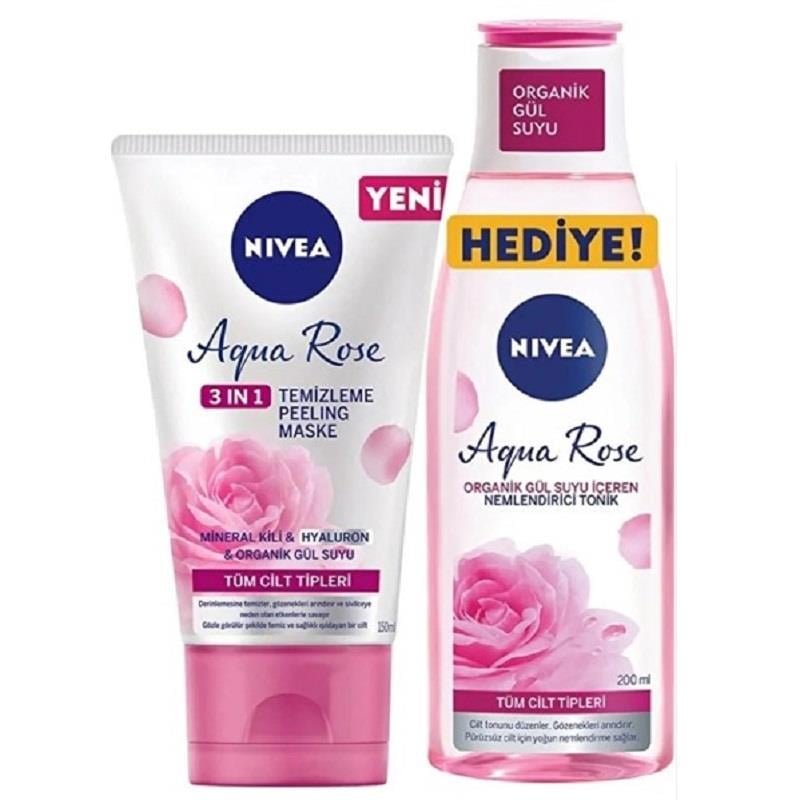 Nivea Nivea Aqua Rose 3 in 1 Temizleme Peeling Maske 150 ml + Nemlendirici Tonik 200 ml