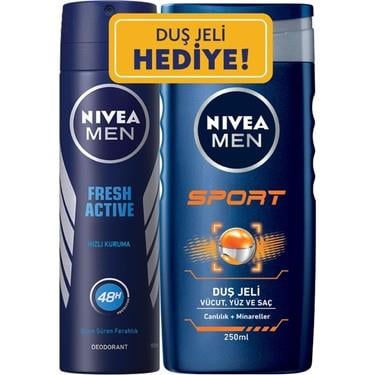 Nivea Nivea Deo Sprey Fresh Active For Men 150 ml + Duş Jeli 250 ml