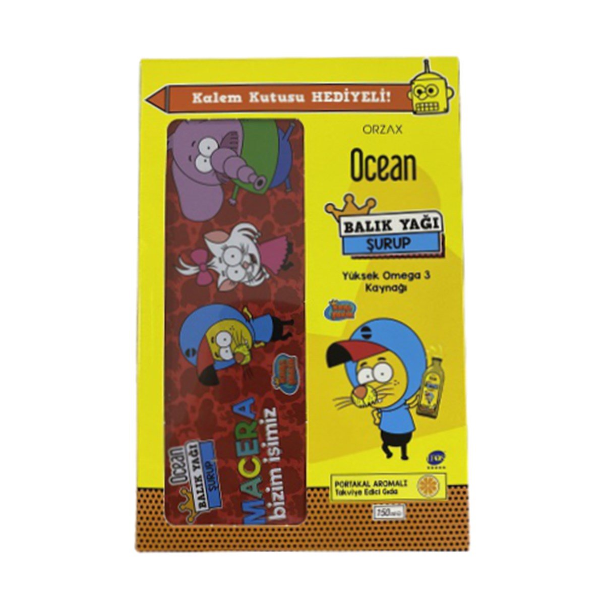 OceanOcean Kral Şakir Portakallı Balık Yağı Şurubu 150 ml + Kalem Kutusu Hediyeli Kofre