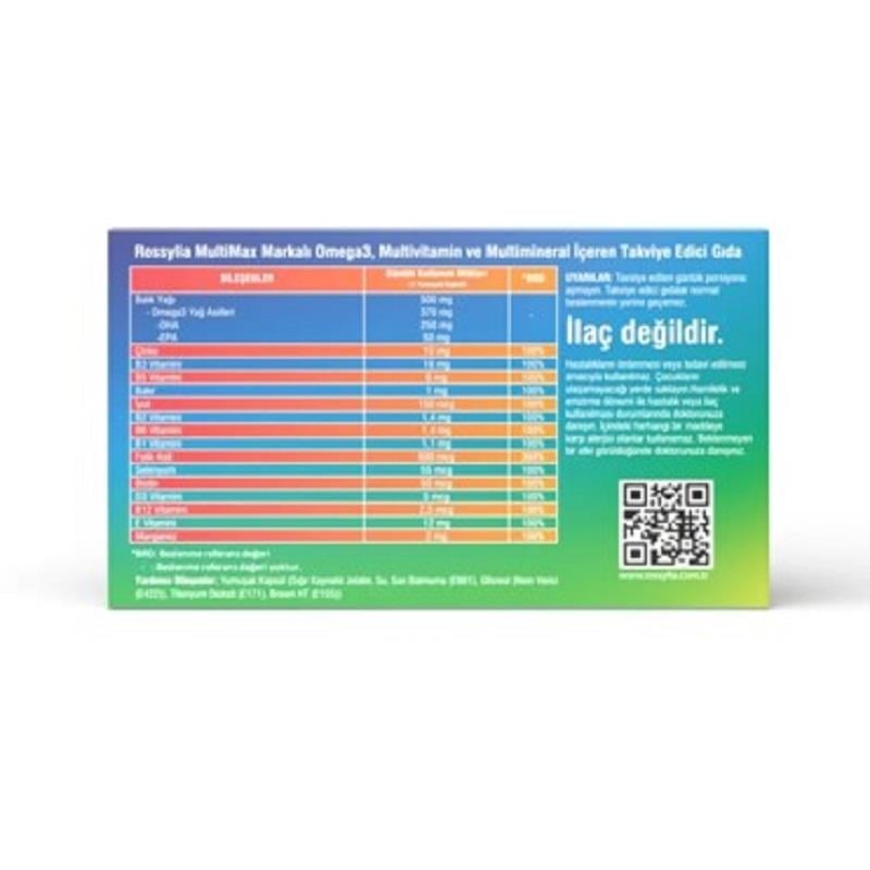 Rossylia Rossylia Multimax Omega 3 Folik Asit İyot B12 Multivitamin ve Multimineral 30 Kapsül