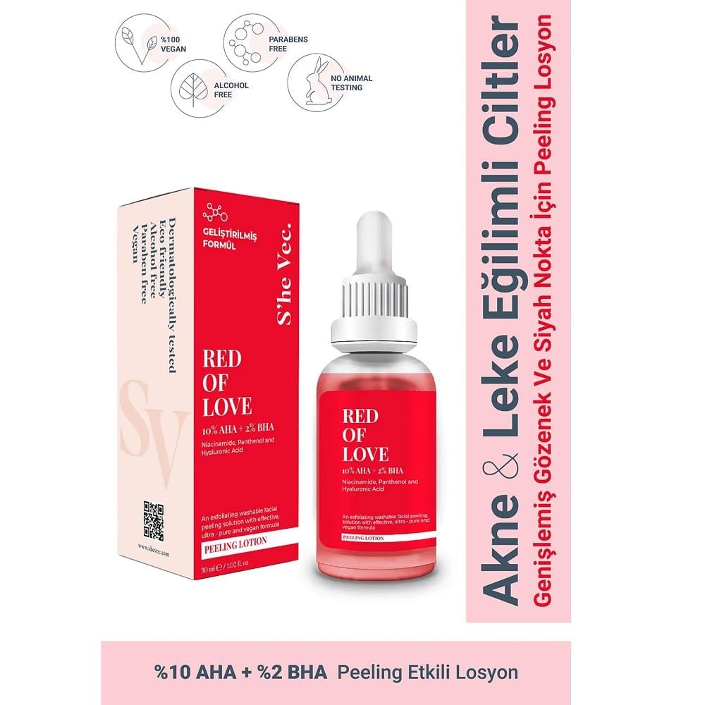 SHE She Vec Red Of Love Bariyer Onarımı ve Güçlü Antioksidan Koruma Sağlayan Yenileyici Peeling Serum 30 ml