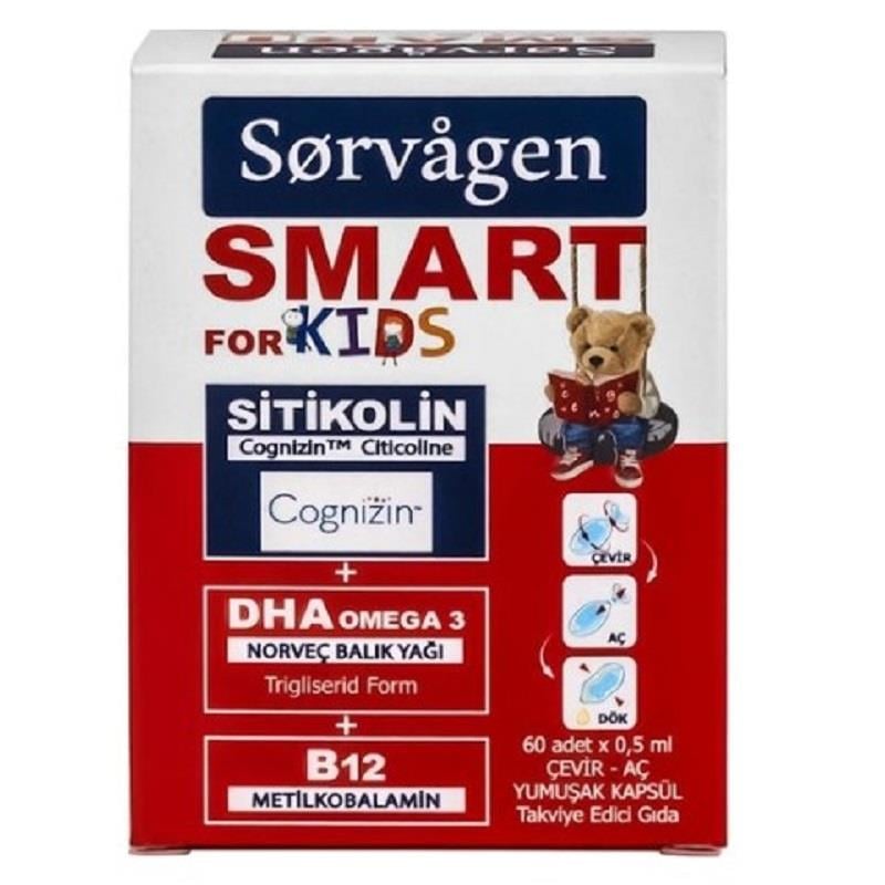 SORVAGEN Sorvagen Smart Kids Sitikolin DHA Omega 3 Norveç Balık Yağı B12 60 Kapsül