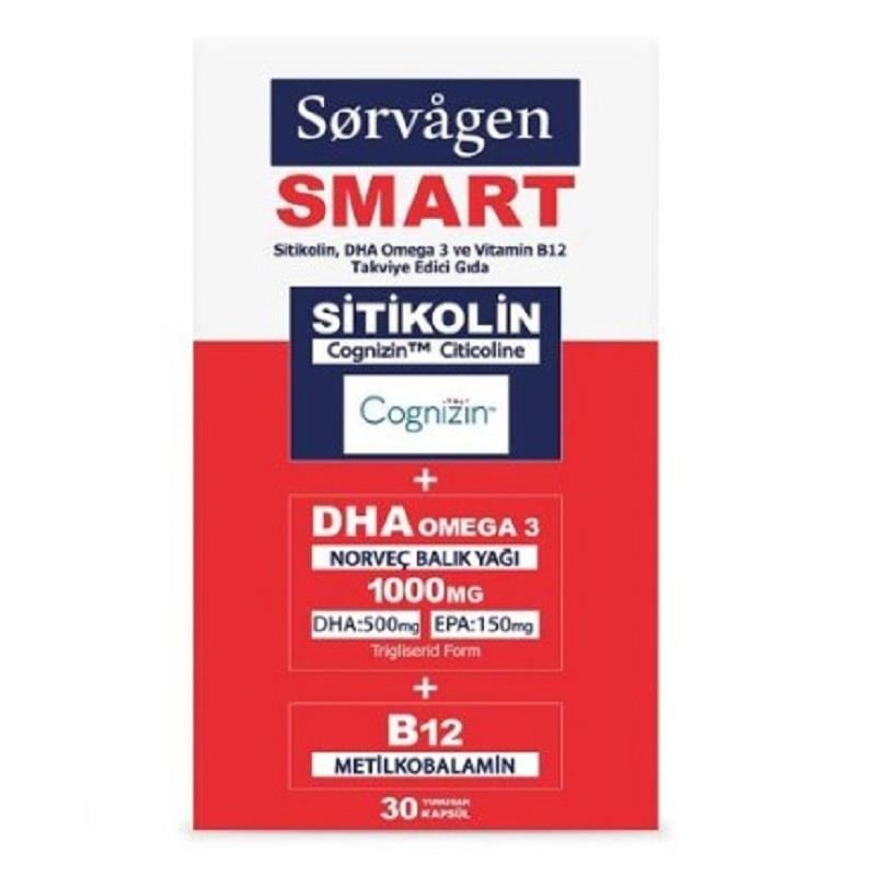 SORVAGEN Sorvagen Smart Sitikolin DHA Omega 3 ve B12 30 Kapsül