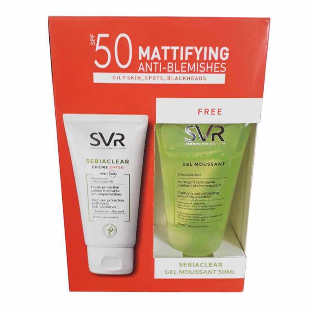 SVR SVR Sebiaclear Cream SPF50+ 50 ml - Sebiaclear Gel Moussant 50 ml Hediye