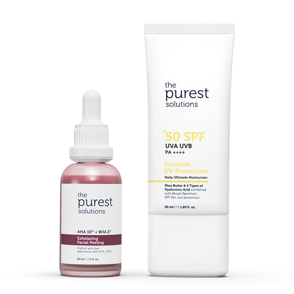 The Purest Solutions The Purest Solutions Canlandırıcı Cilt Tonu Eşitleyici Yüz Peeling Serum 30 ml + SPF50 Güneş Koruyucu Krem 50 ml