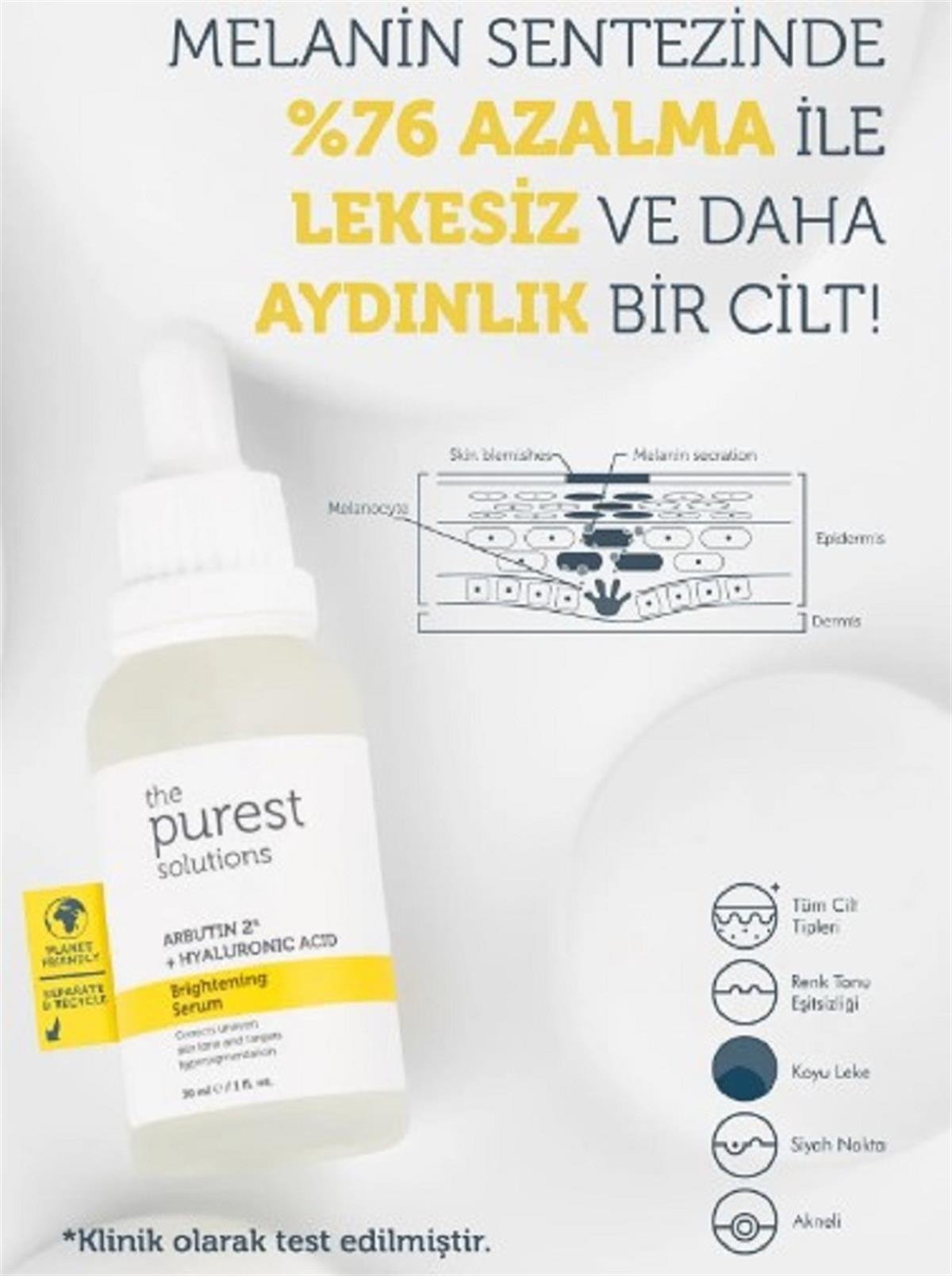 The Purest Solutions The Purest Solutions Arbutin Leke Giderici ve Cilt Tonu Eşitleyici Cilt Bakım Serumu 30 ml (Arbutin 2% + Hyaluronic Acid)
