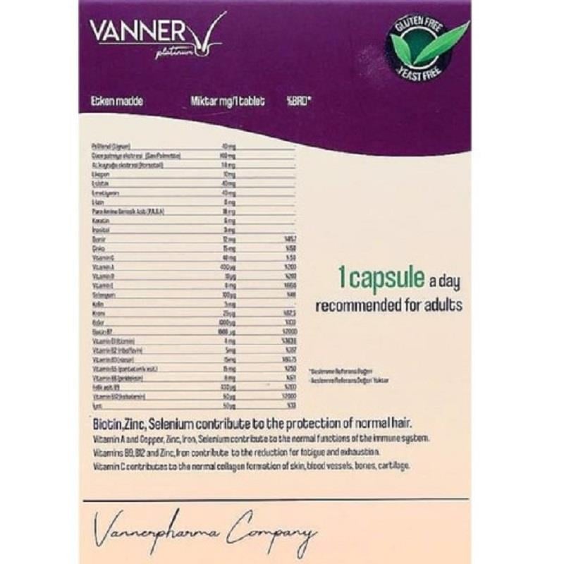 Vanner Vanner Pharma İlaç Vanner Platinum Hair Body Multivitamin 30 Bioactive Capsules
