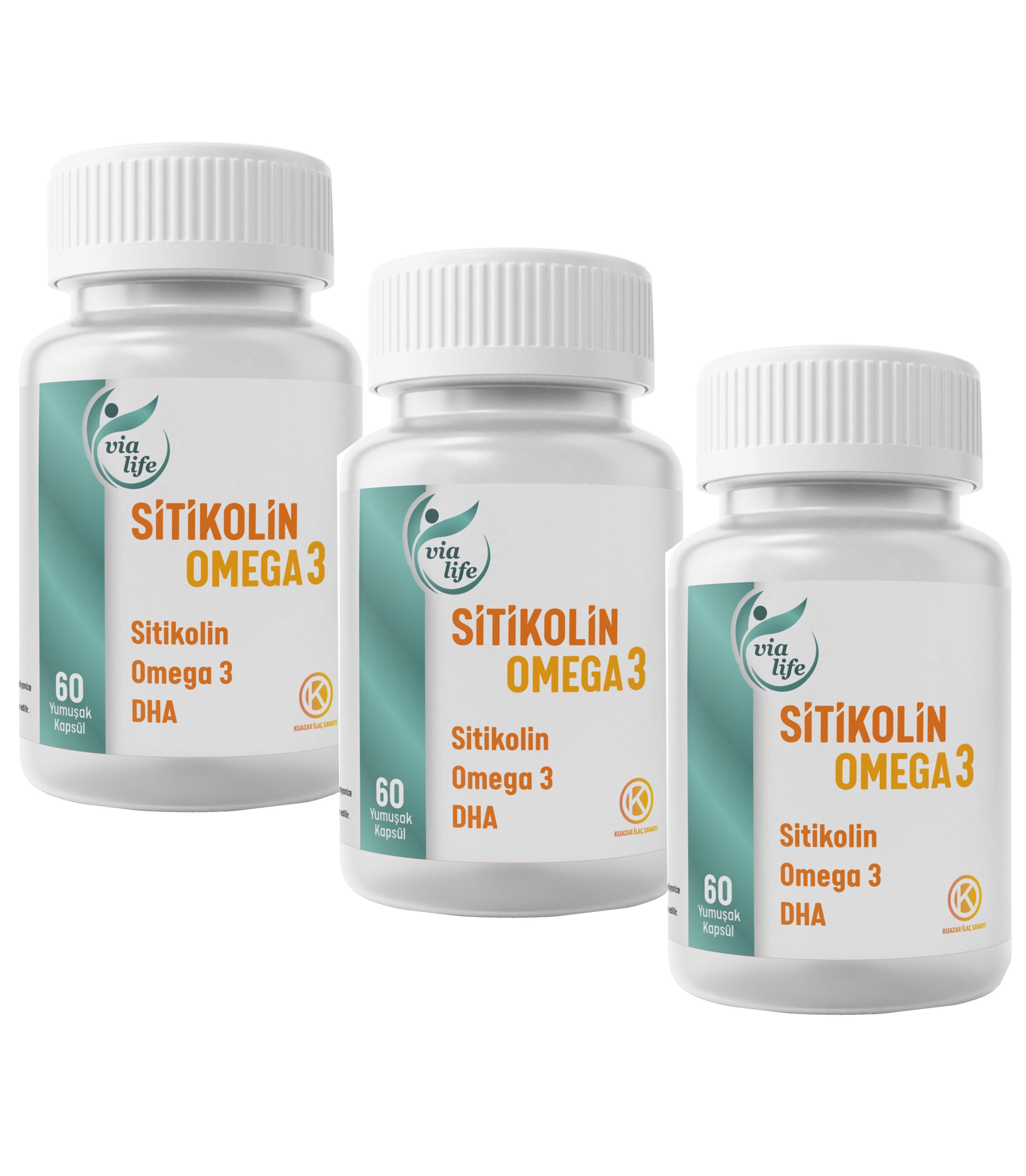 Vialife Sitikolin Omega-3 DHA Folik Asit 60 Kapsül - 3'lü