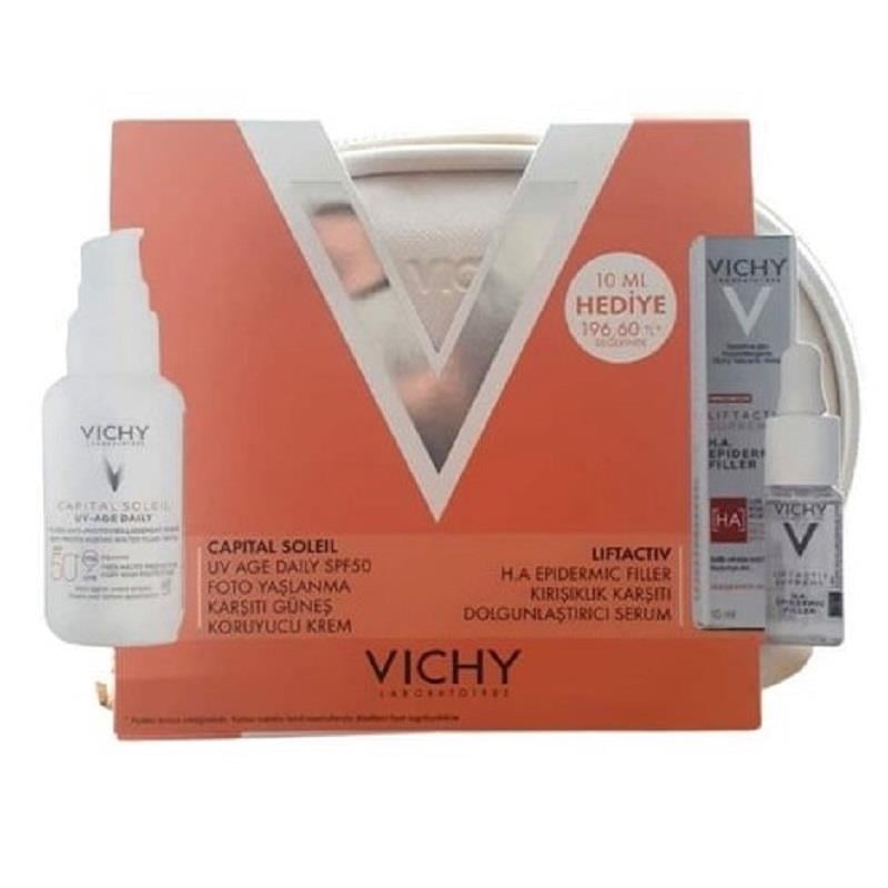Vichy Vichy Capital Soleil UV Age Daily Güneş Koruyucu Kremi 40 ml + Liftactiv H A Serum 10 ml - Çanta Hediyeli