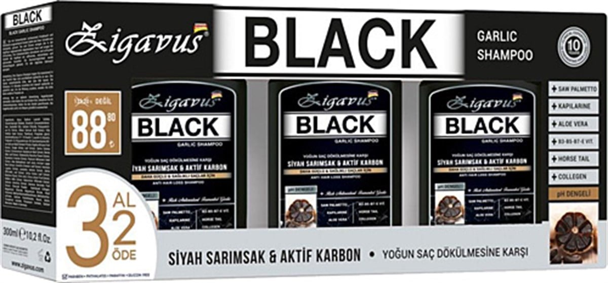 Zigavus Black Siyah Sarımsaklı Şampuan 300 ml 3 Al 2 Öde