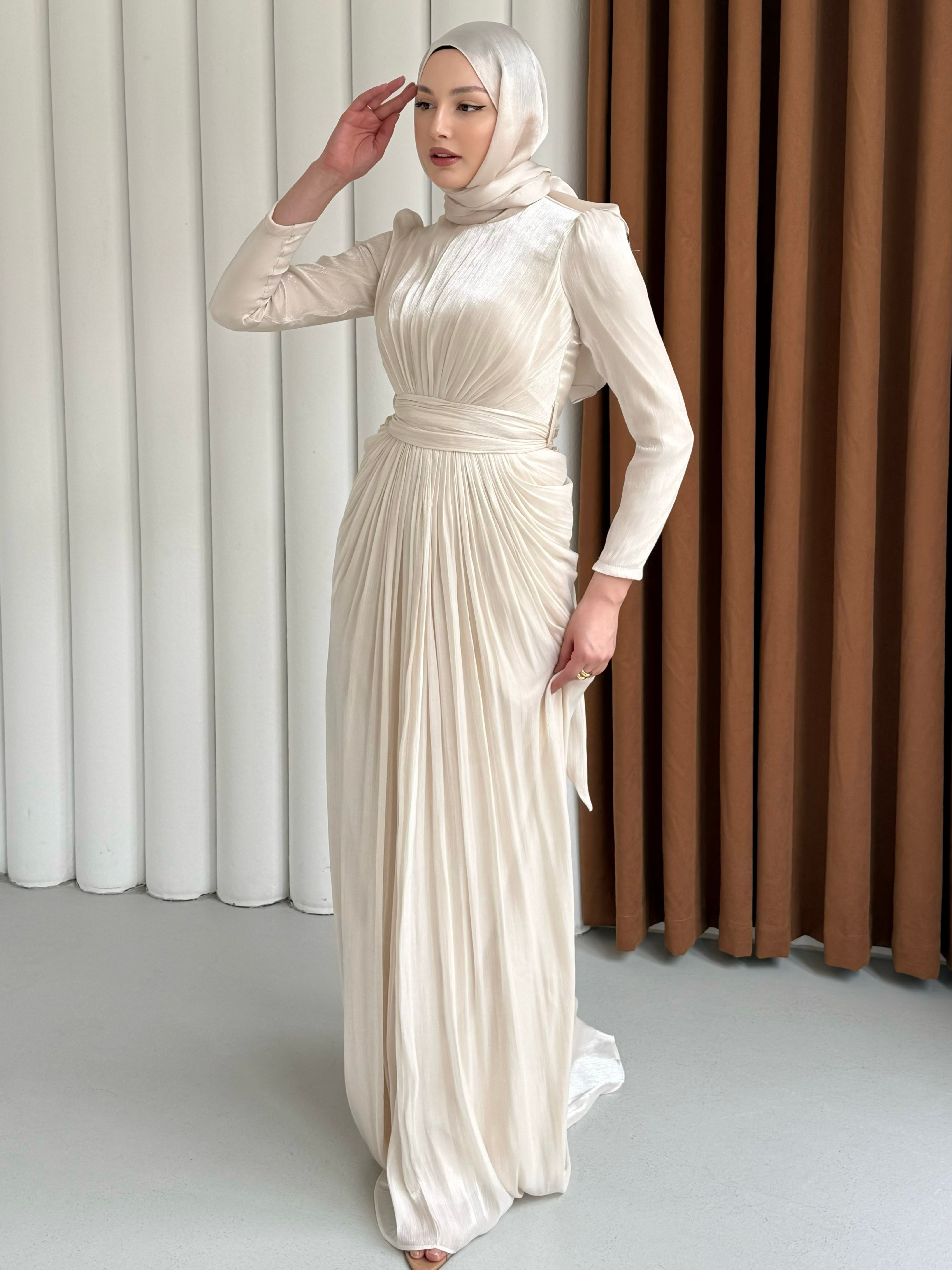 Aura Luxe Tesettür Abiye-BEJ