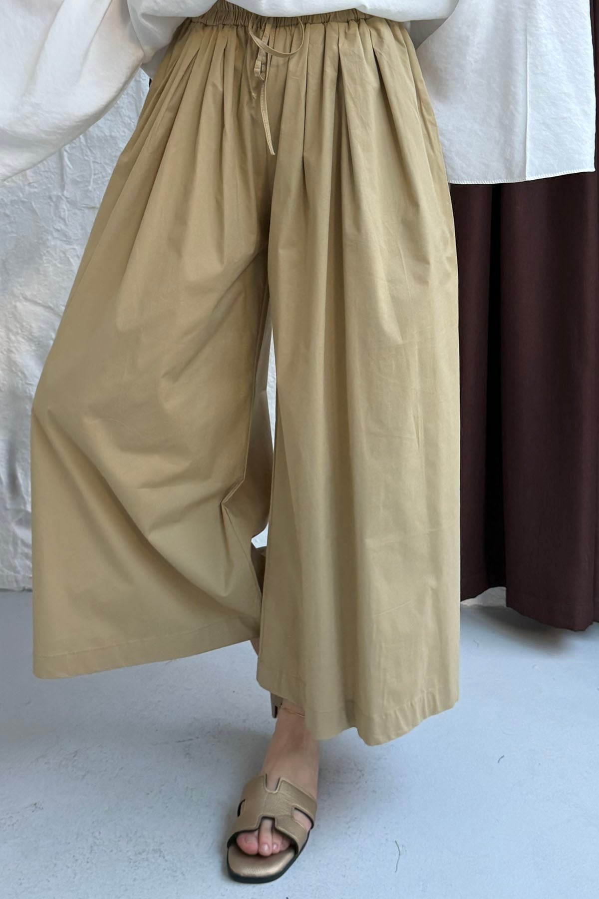 Beli Lastikli Cepli Bol Paça Pantolon-ÇAĞLA YEŞİLİ