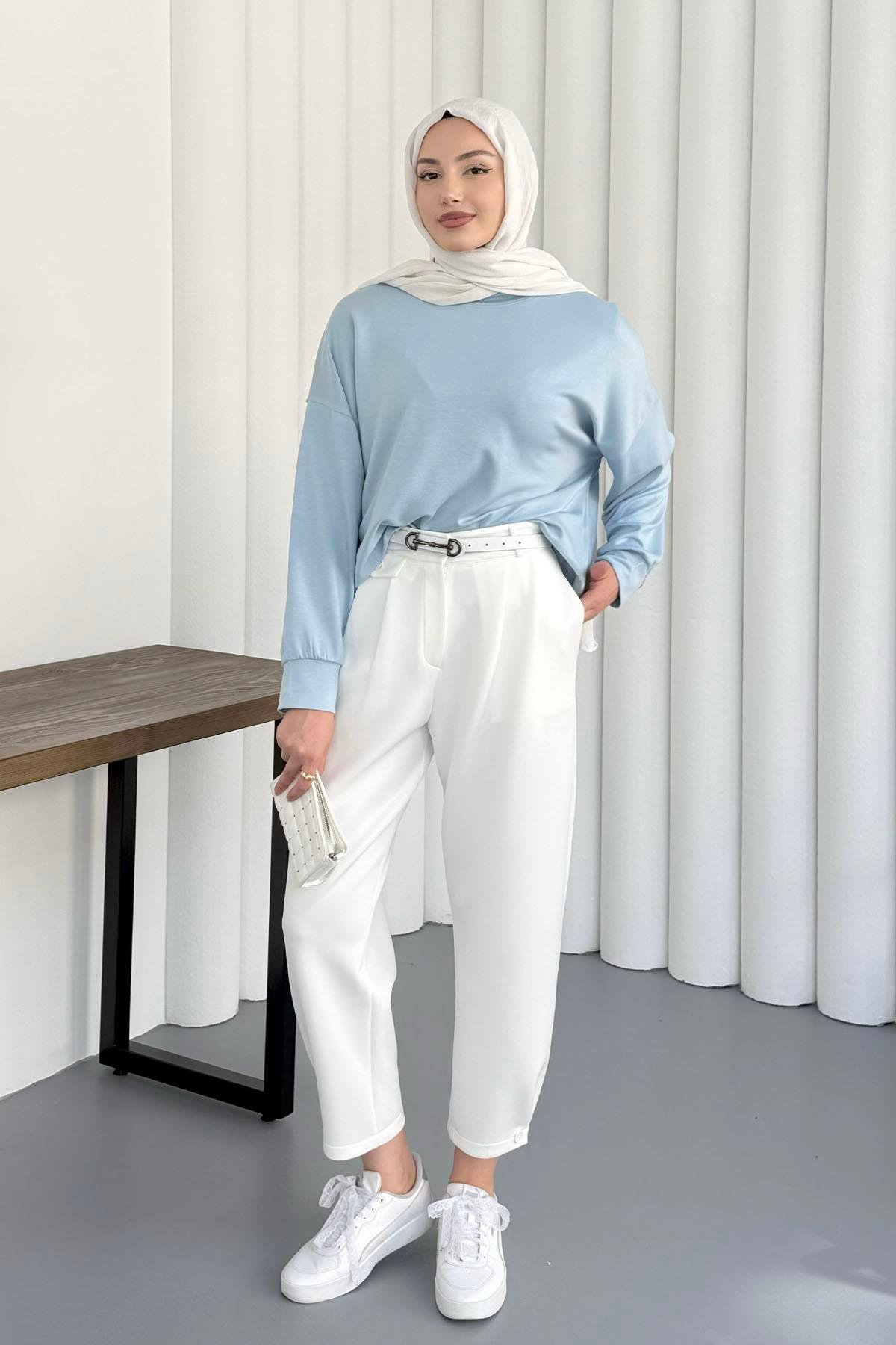 Bisiklet Yaka Oysho Kumaş Sweatshirt-BEBE MAVİ