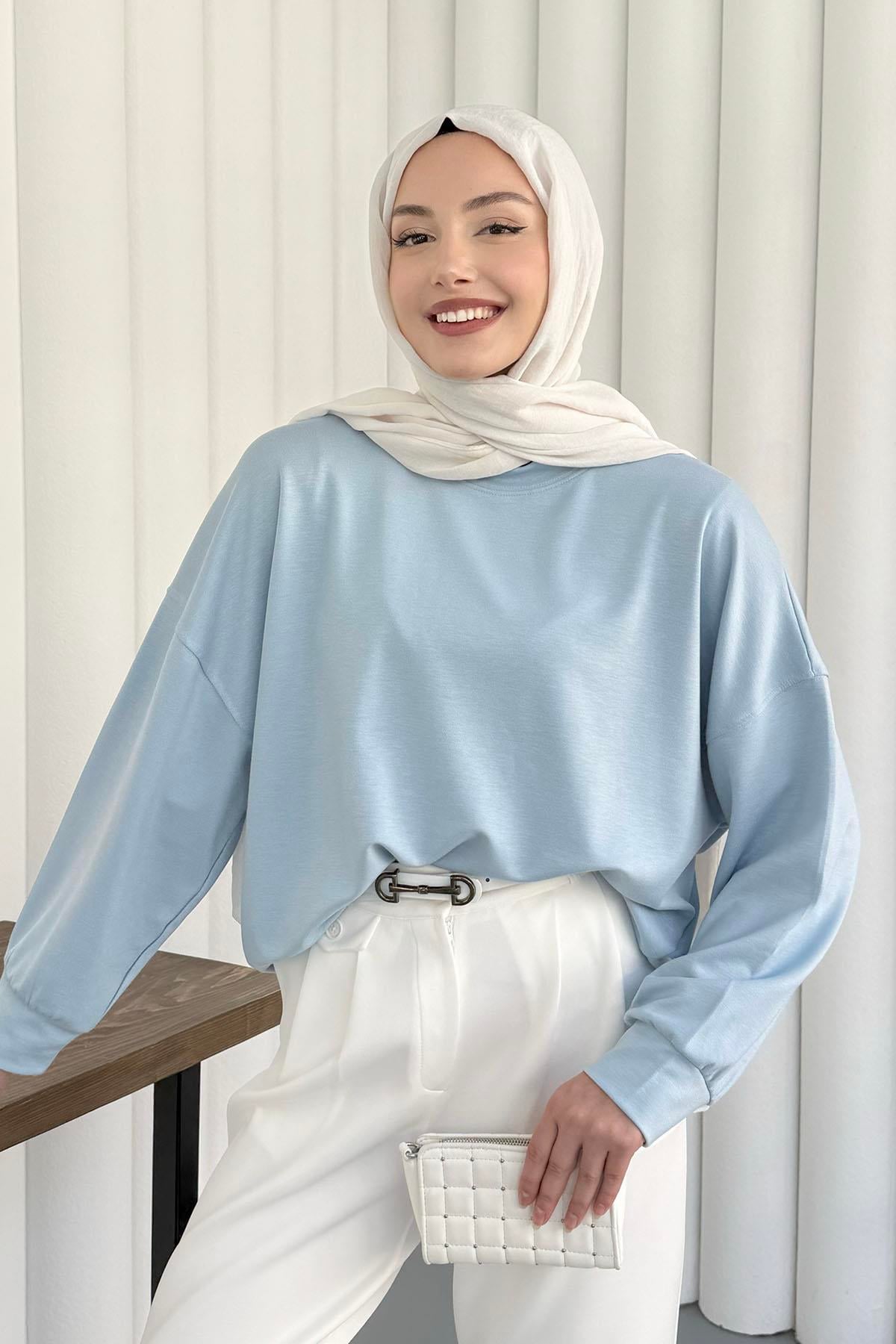 Bisiklet Yaka Oysho Kumaş Sweatshirt-BEBE MAVİ