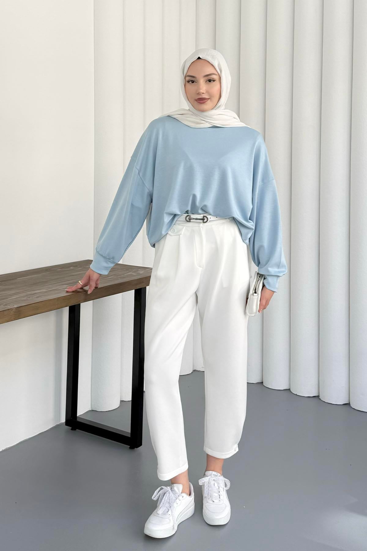 Bisiklet Yaka Oysho Kumaş Sweatshirt-BEBE MAVİ