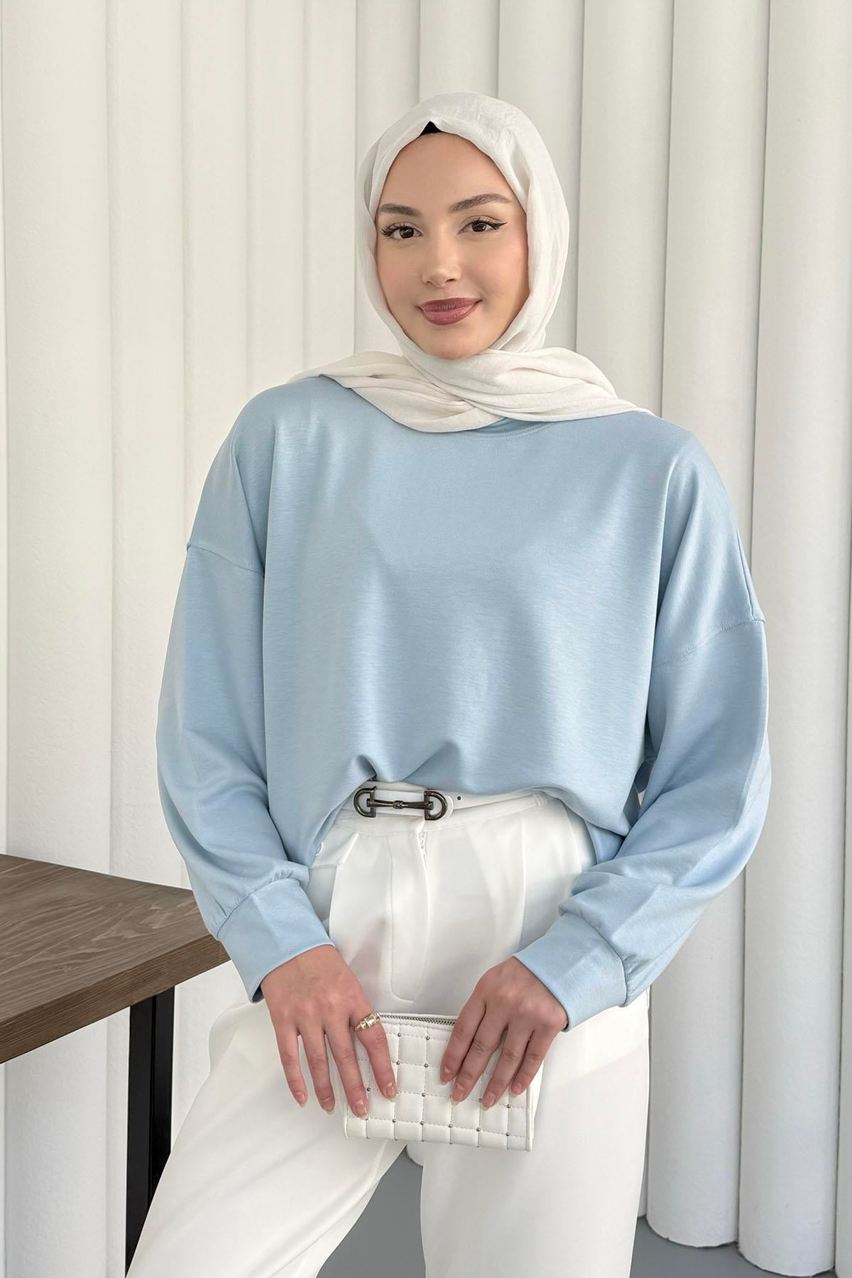 Bisiklet Yaka Oysho Kumaş Sweatshirt-BEBE MAVİ