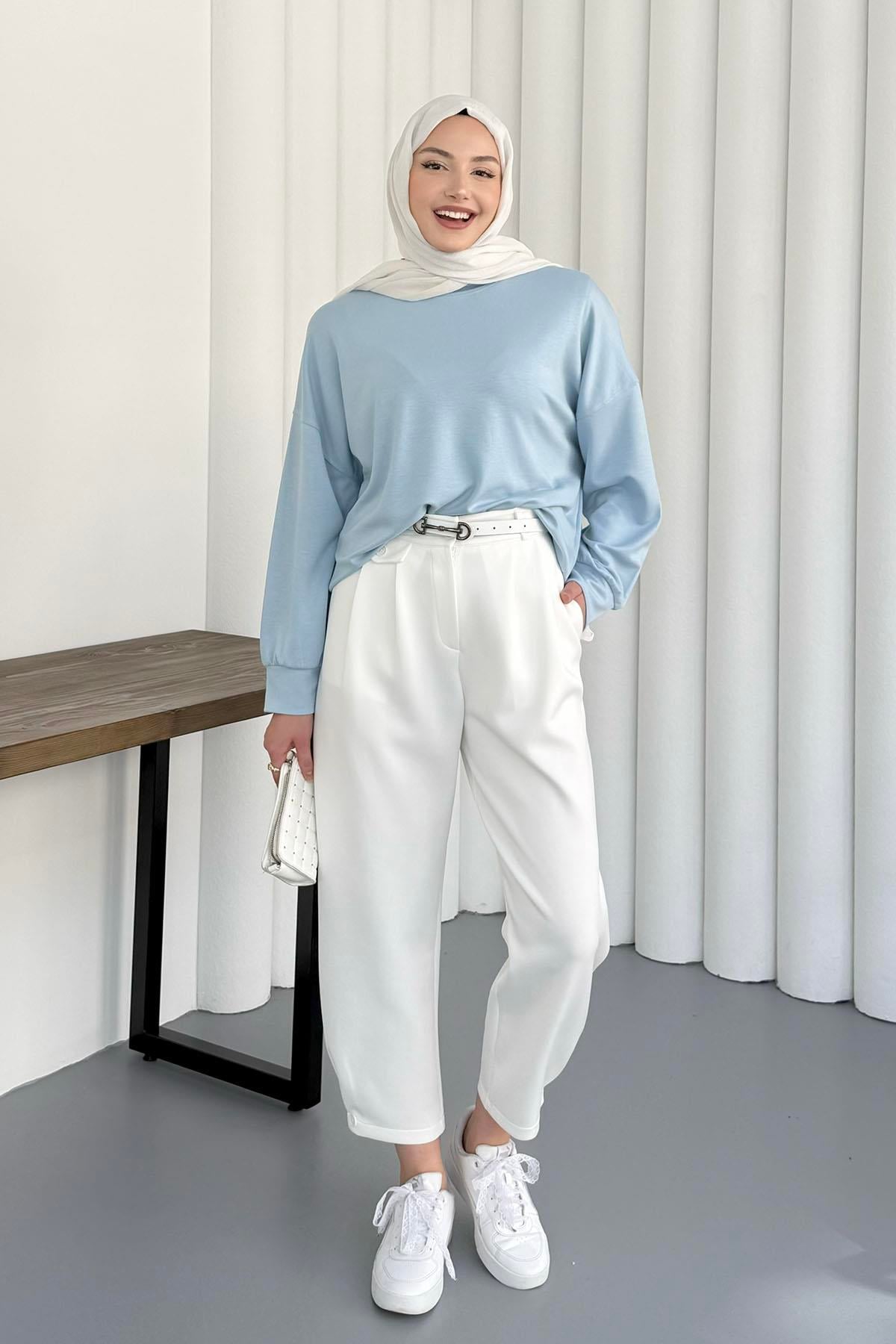 Bisiklet Yaka Oysho Kumaş Sweatshirt-BEBE MAVİ