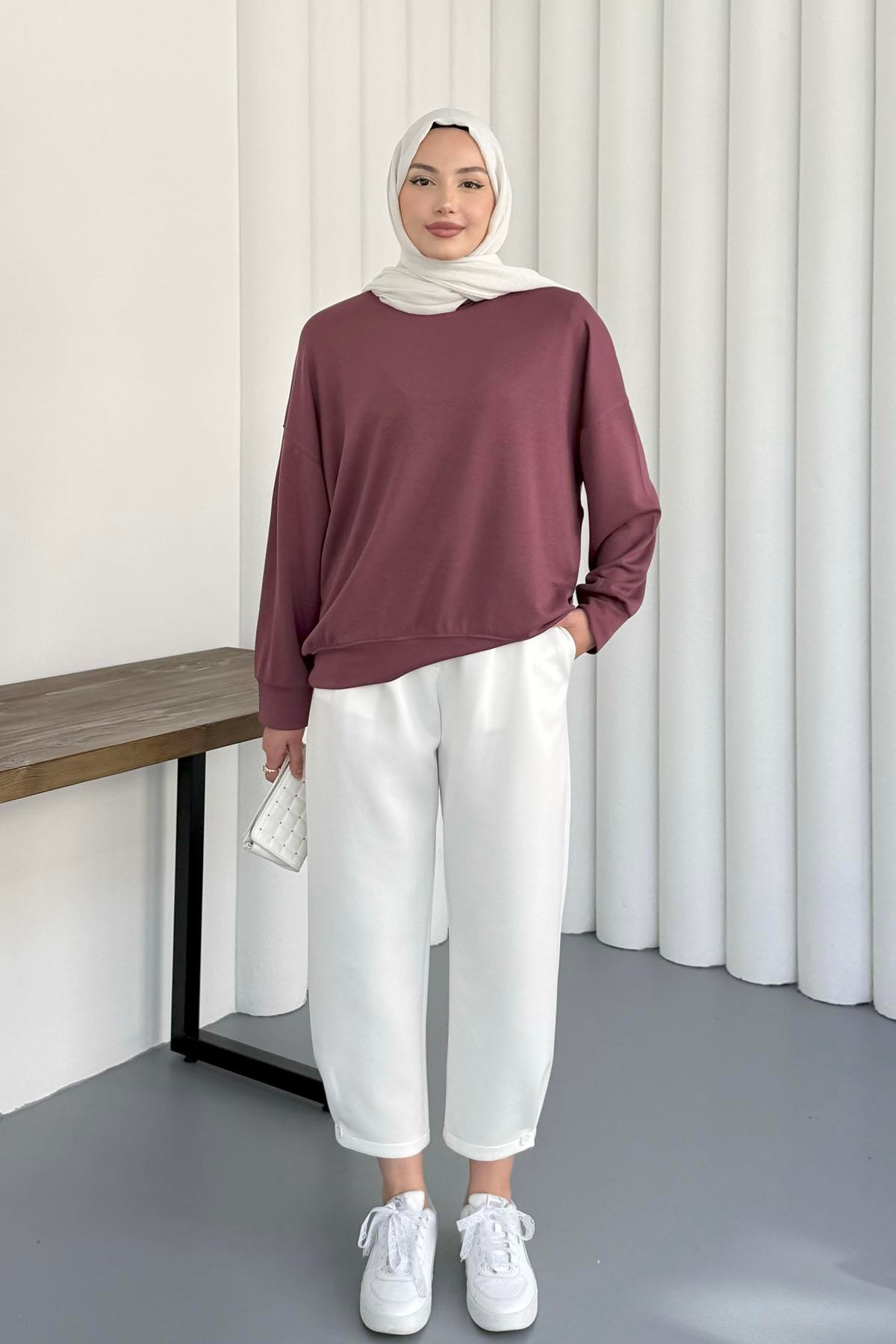 Bisiklet Yaka Oysho Kumaş Sweatshirt-MÜRDÜM