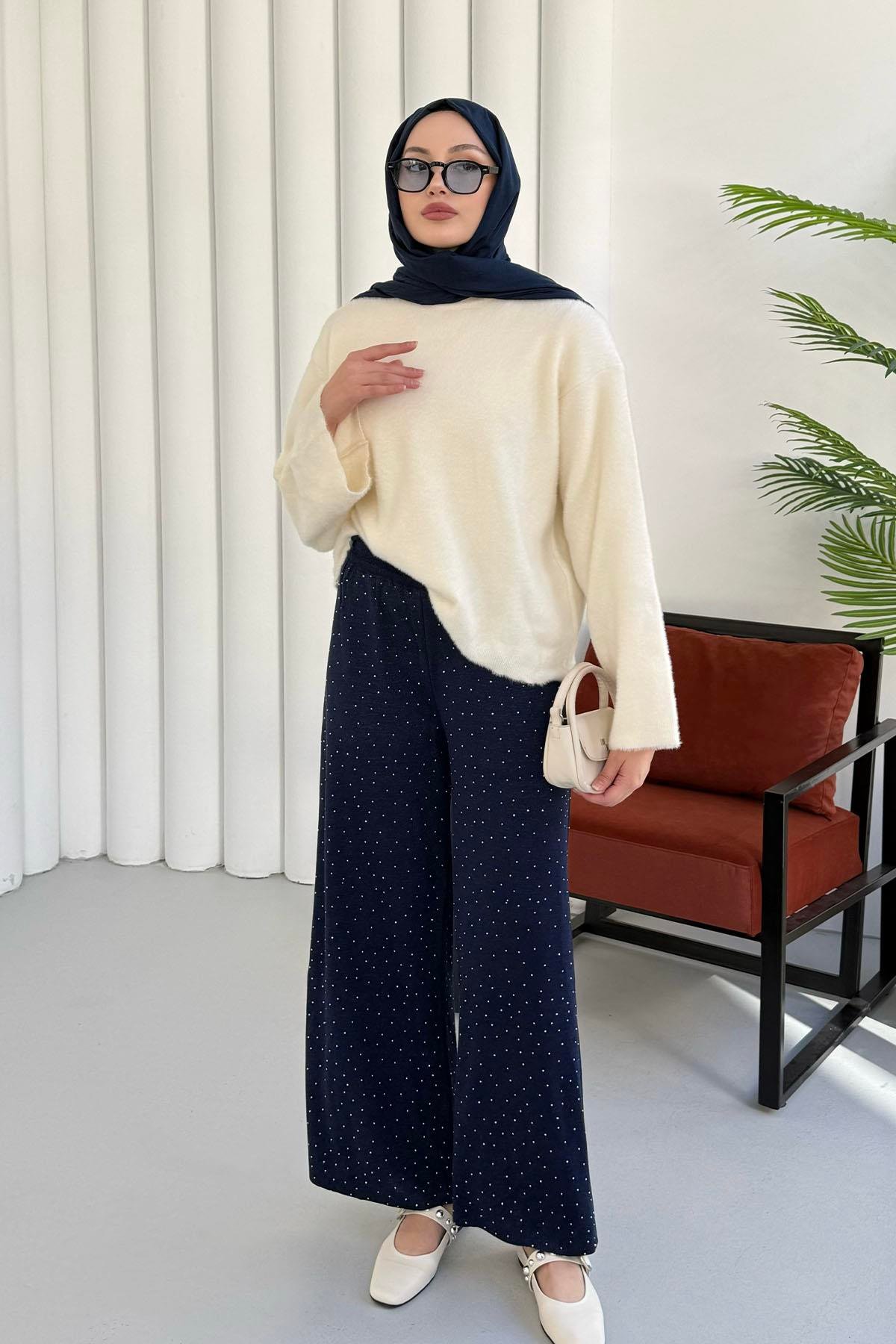 Bisiklet Yaka Yumuşak Dokulu Triko Kazak-EKRU