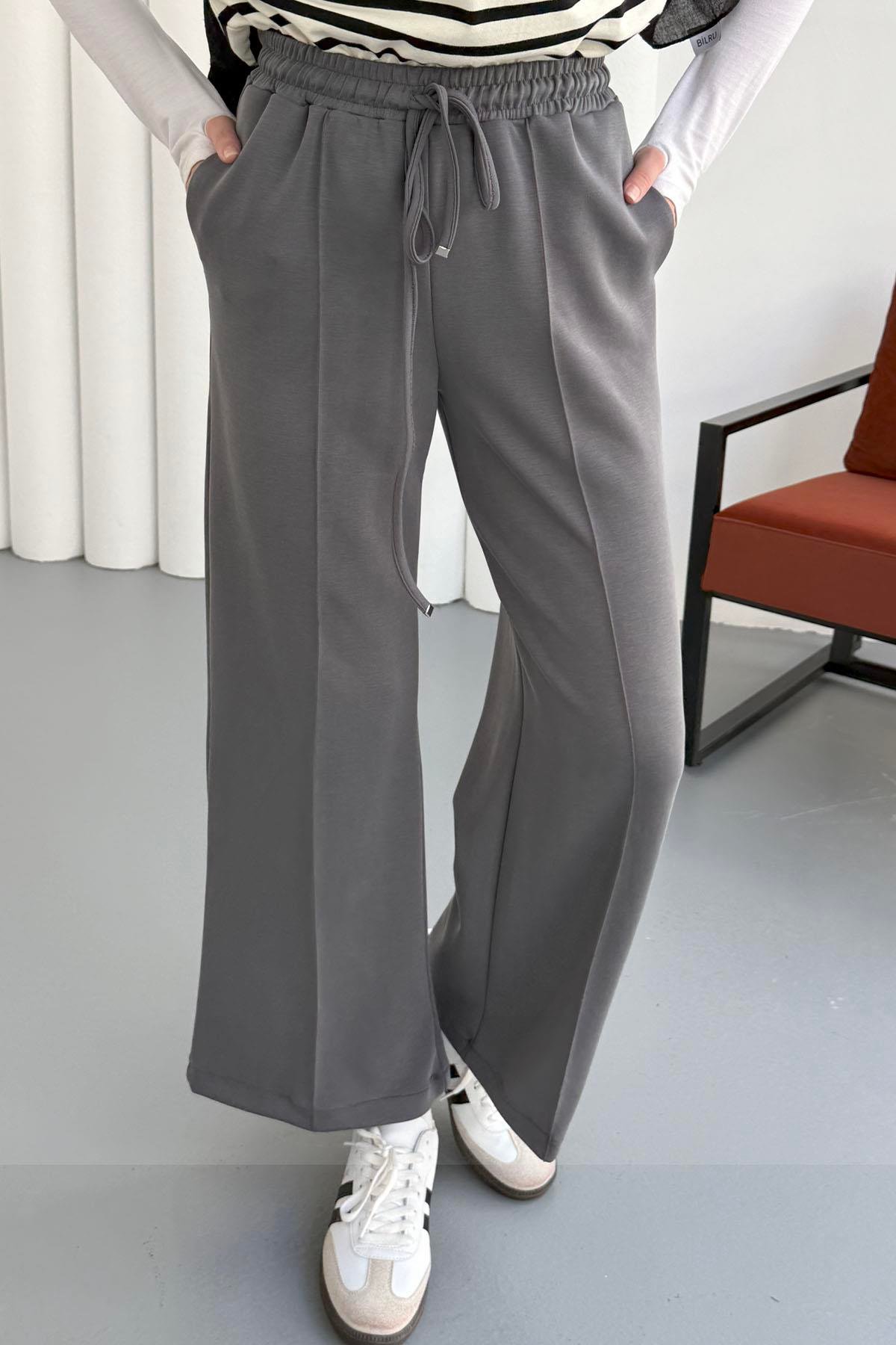 Biyeli Bol Paça Oysho Kumaş Pantolon-FÜME