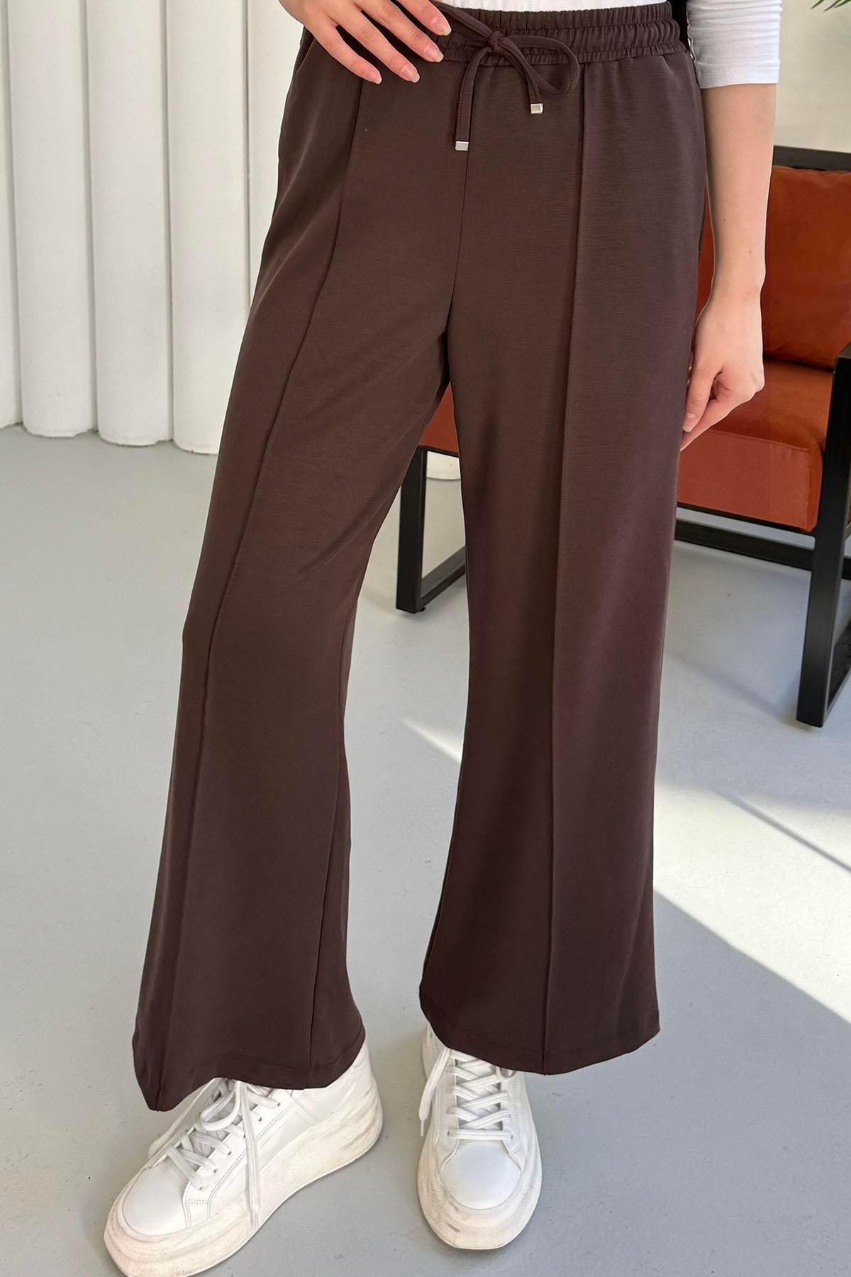 Biyeli Bol Paça Oysho Kumaş Pantolon-KAHVERENGİ