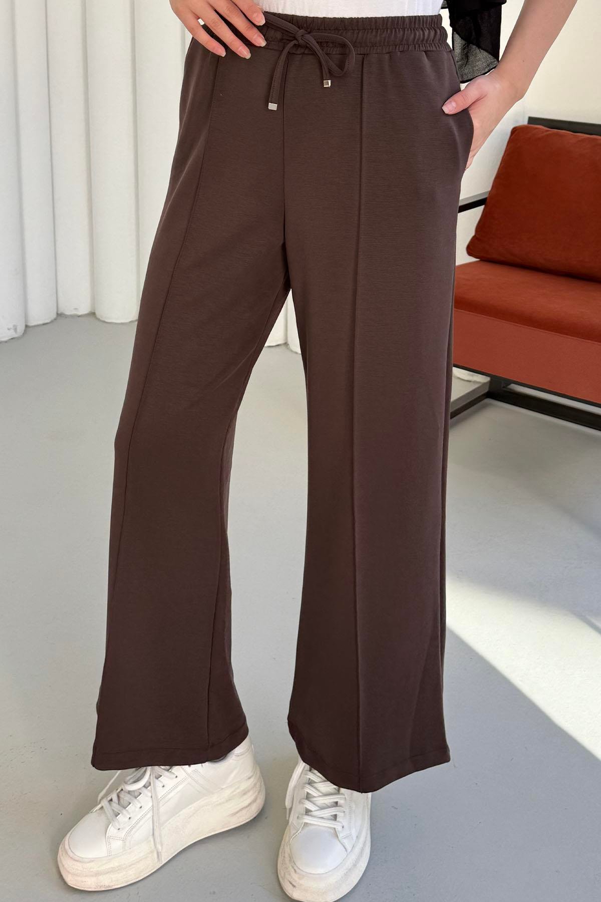 Biyeli Bol Paça Oysho Kumaş Pantolon-KAHVERENGİ