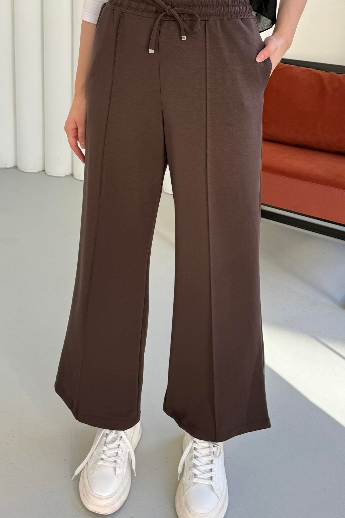 Biyeli Bol Paça Oysho Kumaş Pantolon-KAHVERENGİ