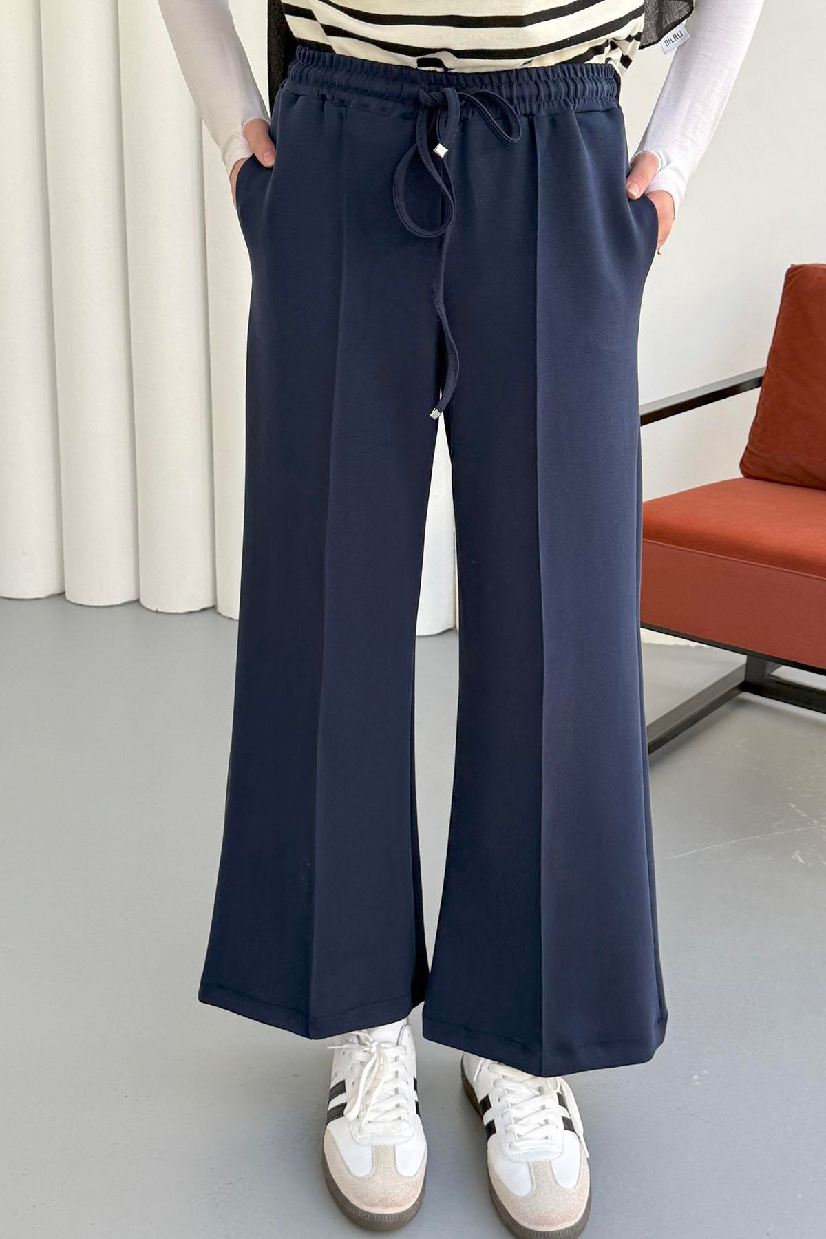 Biyeli Bol Paça Oysho Kumaş Pantolon-LACİVERT