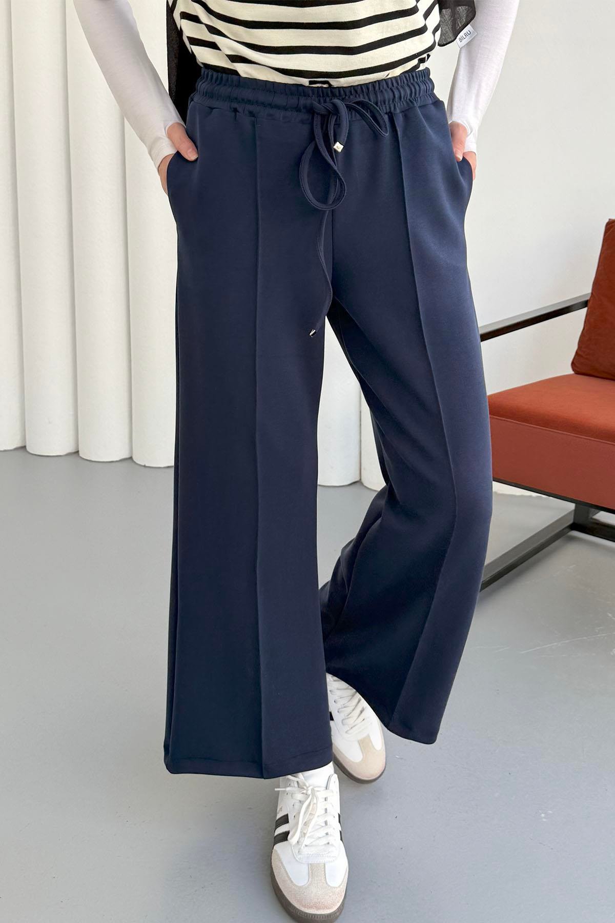 Biyeli Bol Paça Oysho Kumaş Pantolon-LACİVERT