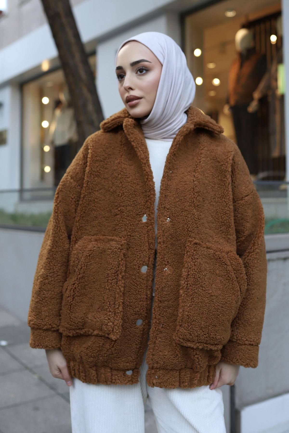 Bomber Pelüş Ceket-KAHVERENGİ
