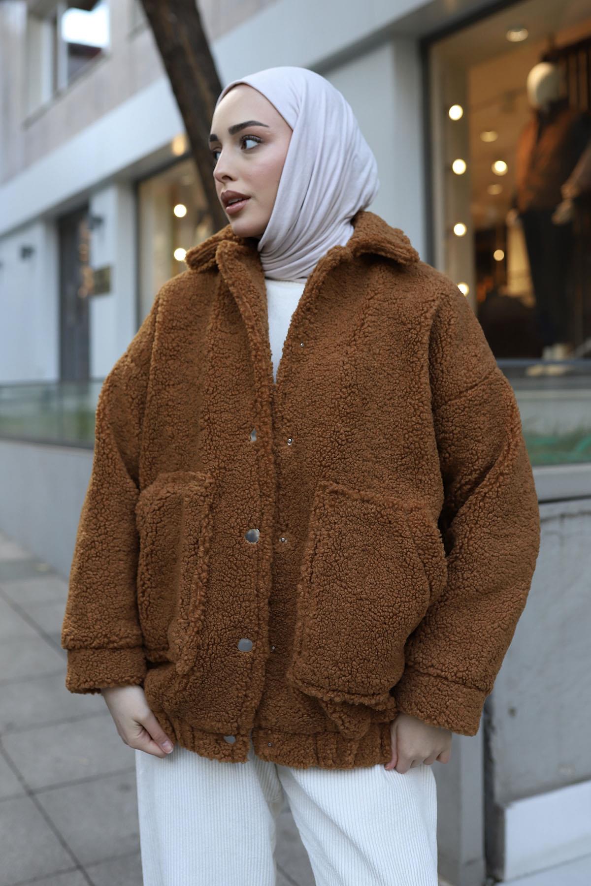 Bomber Pelüş Ceket-KAHVERENGİ