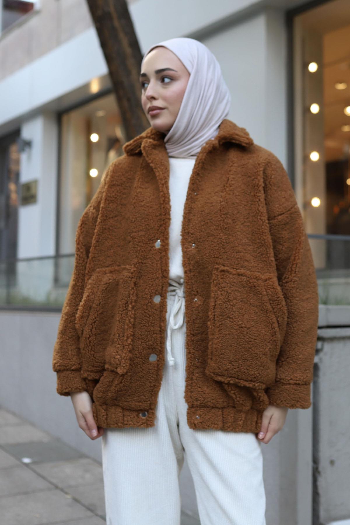 Bomber Pelüş Ceket-KAHVERENGİ
