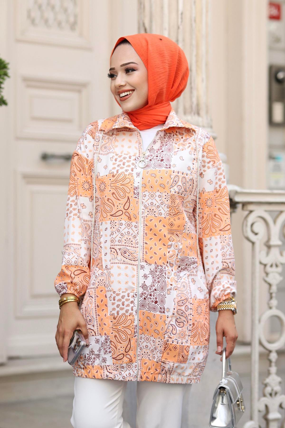 Desenli Oversize Kap-ORANGE