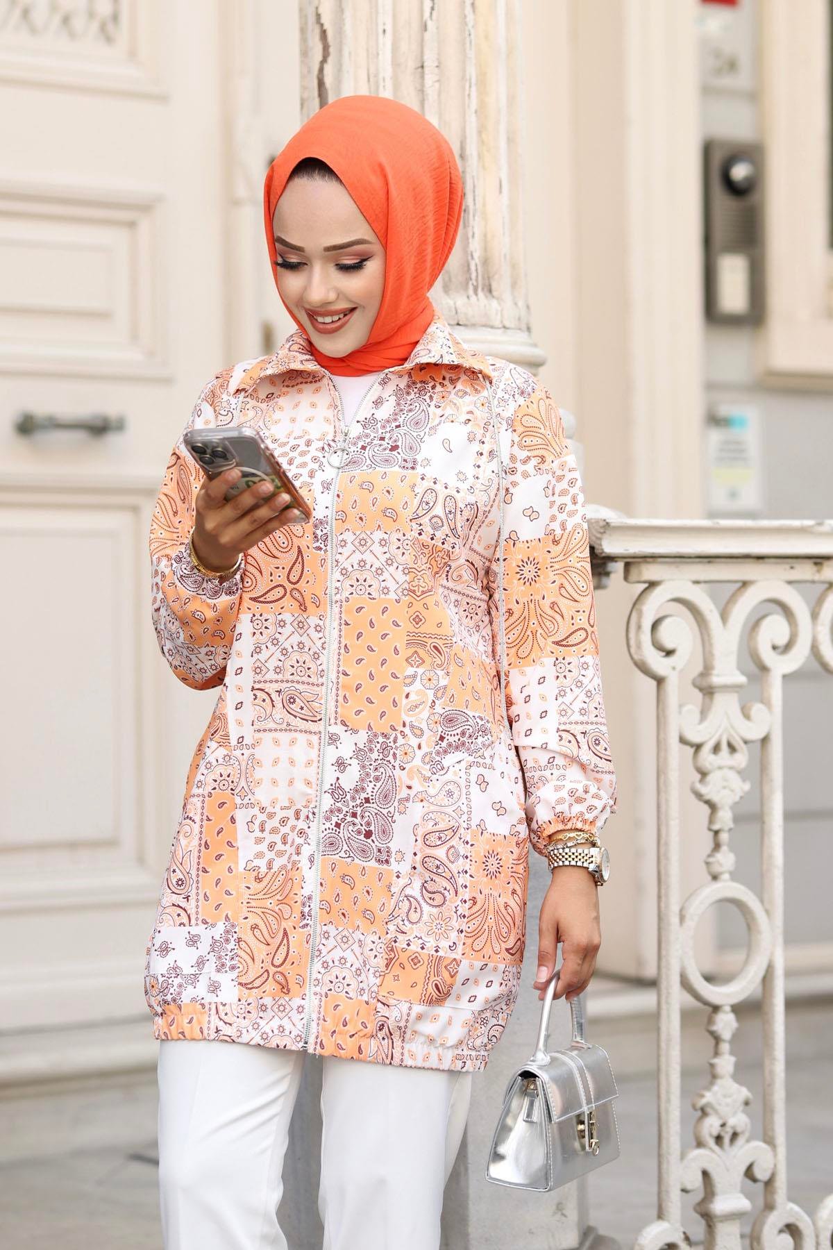 Desenli Oversize Kap-ORANGE