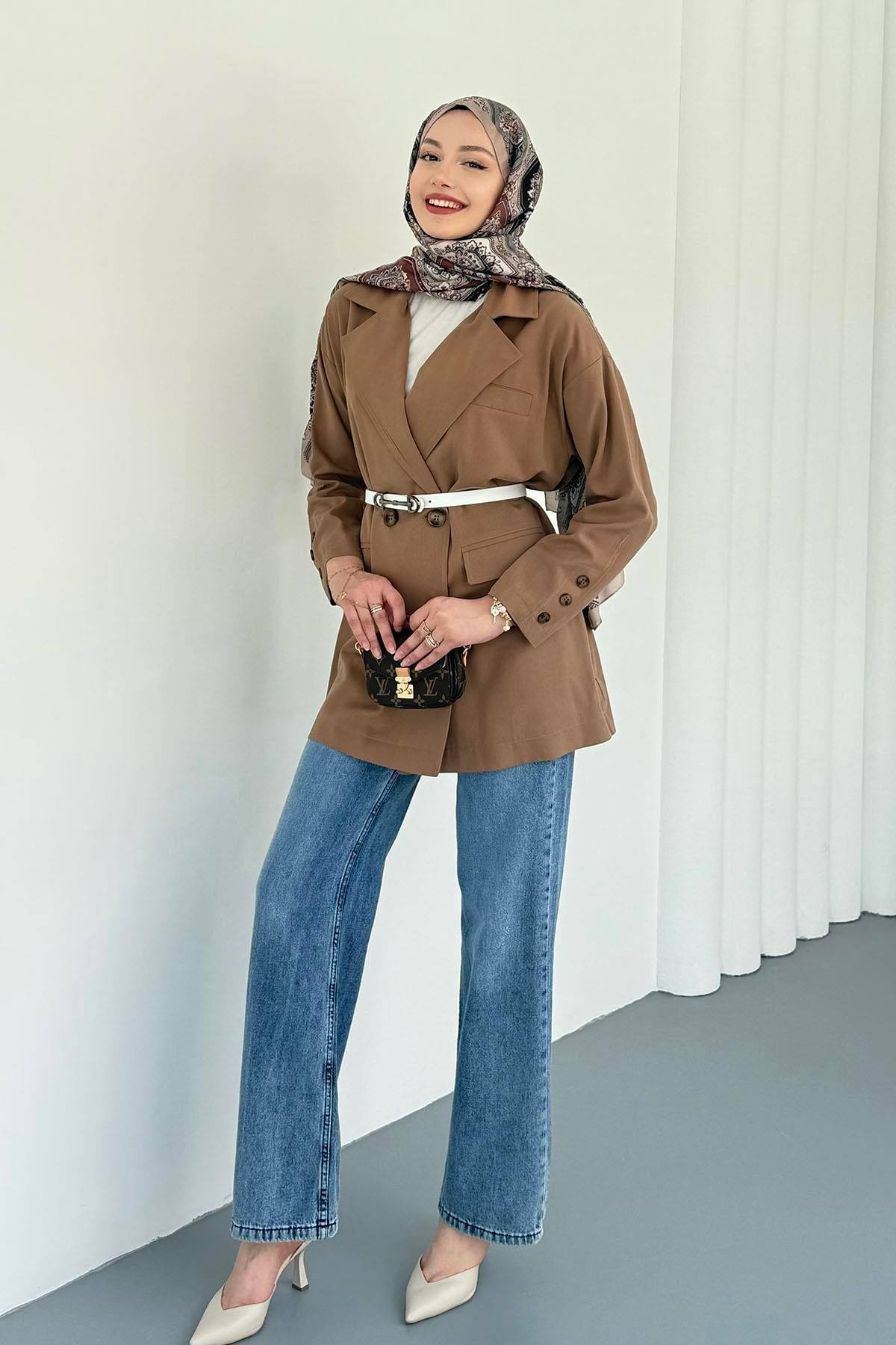 Gabardin Oversize Spor Ceket-TOPRAK