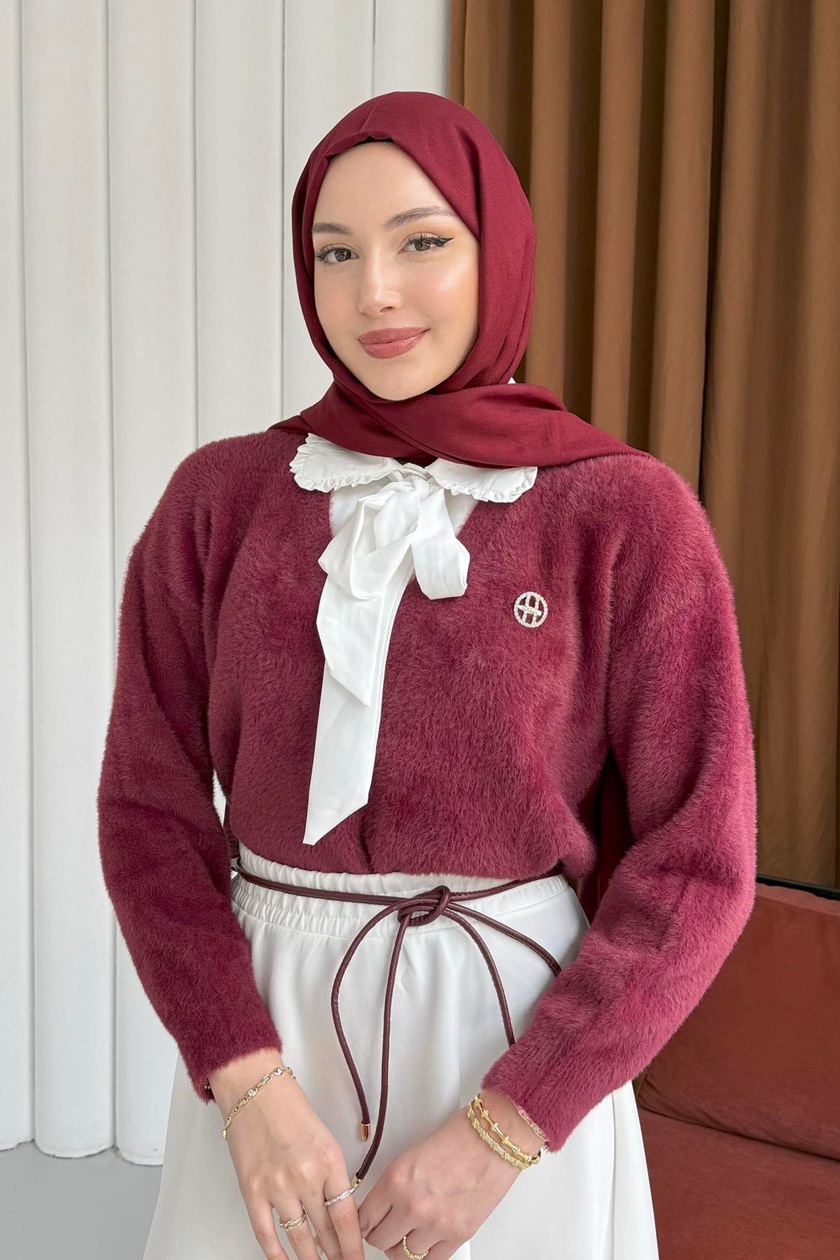 Gömlek Garnili Yumoş Kazak-BORDO