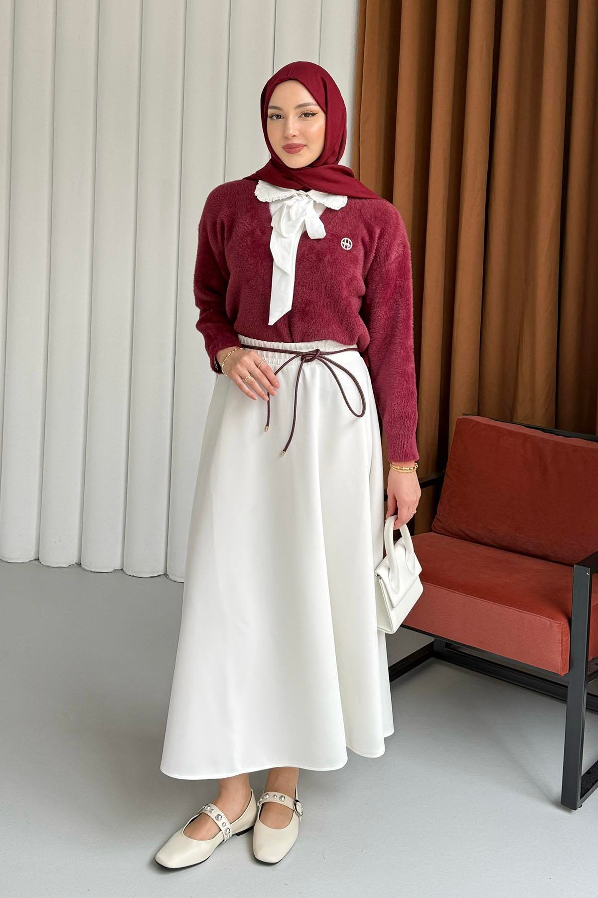 Gömlek Garnili Yumoş Kazak-BORDO