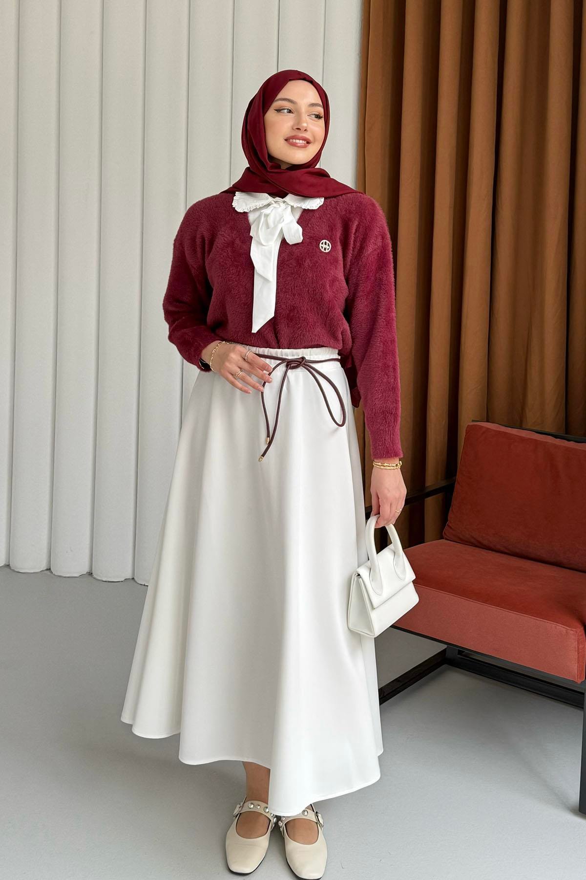 Gömlek Garnili Yumoş Kazak-BORDO