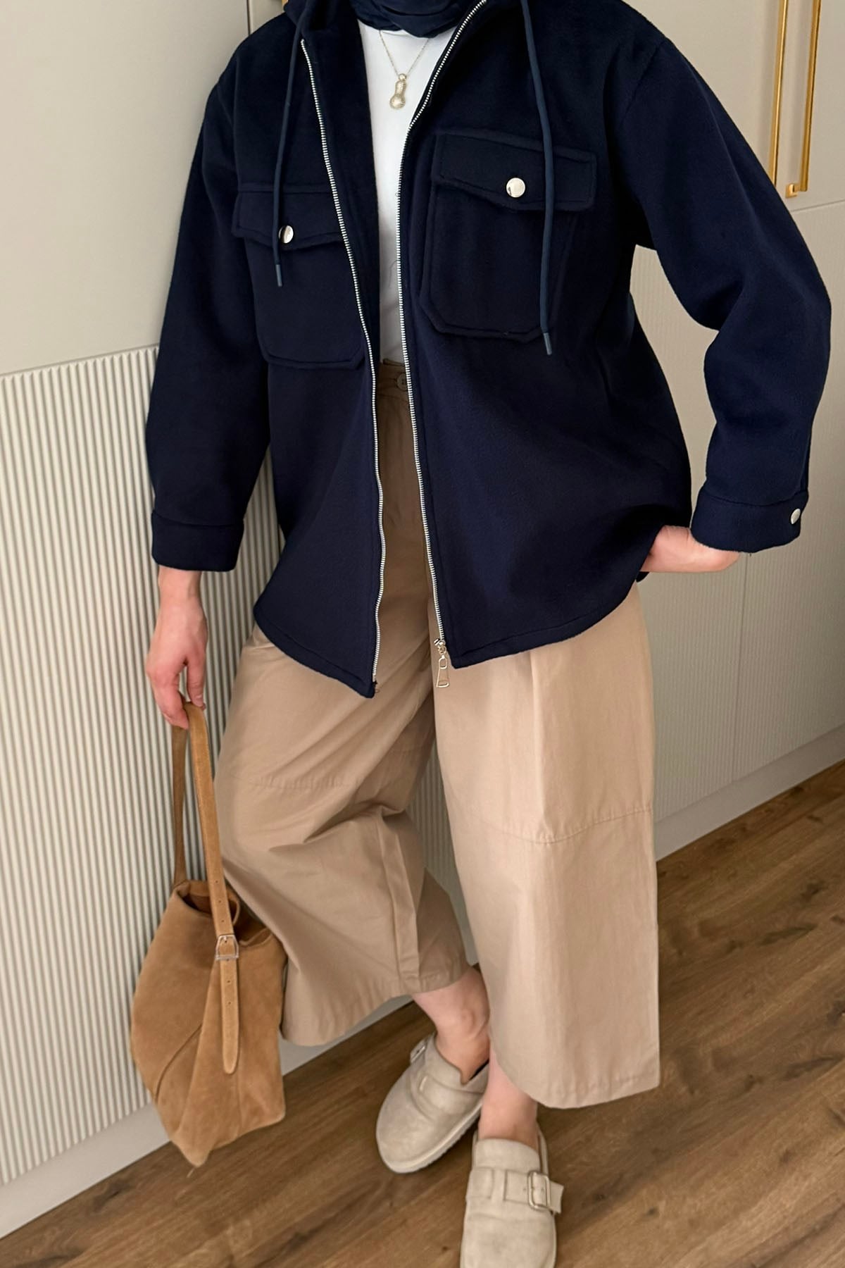 Kapüşonlu Kaşe Sweatshirt-LACİVERT
