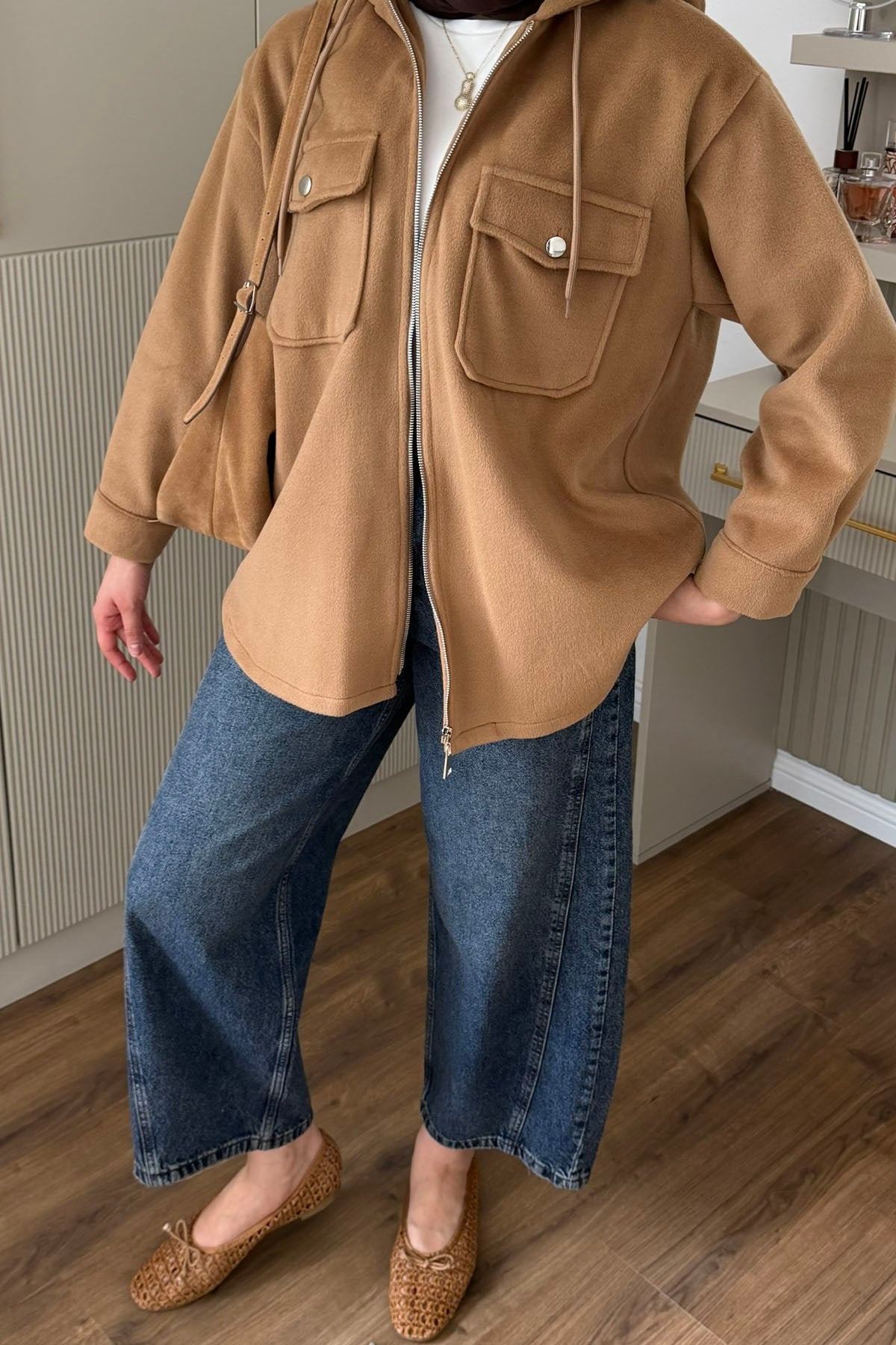 Kapüşonlu Kaşe Sweatshirt-TOPRAK